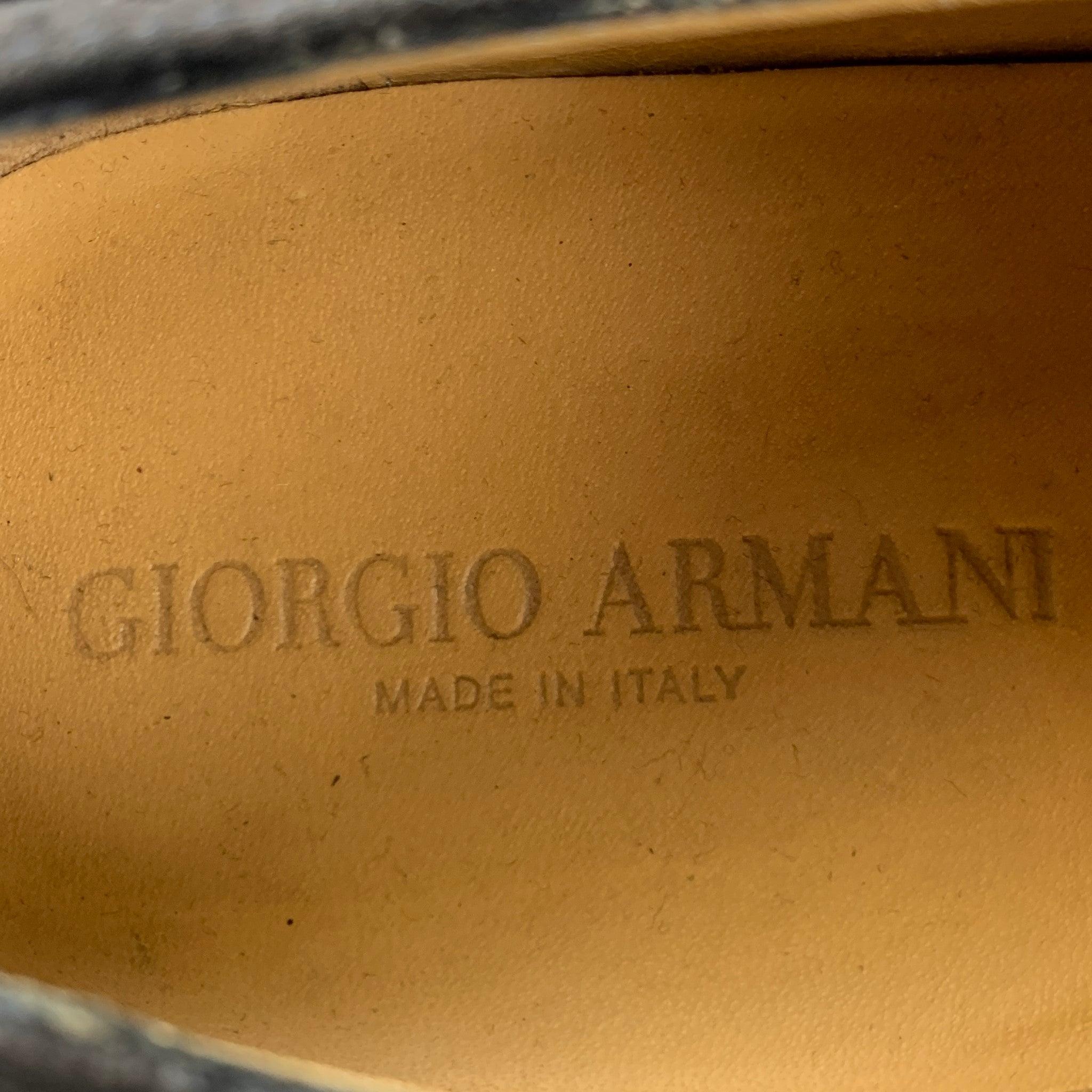 GIORGIO ARMANI Size 11 Brown Perforated Leather Monk Strap Loafers For Sale 2