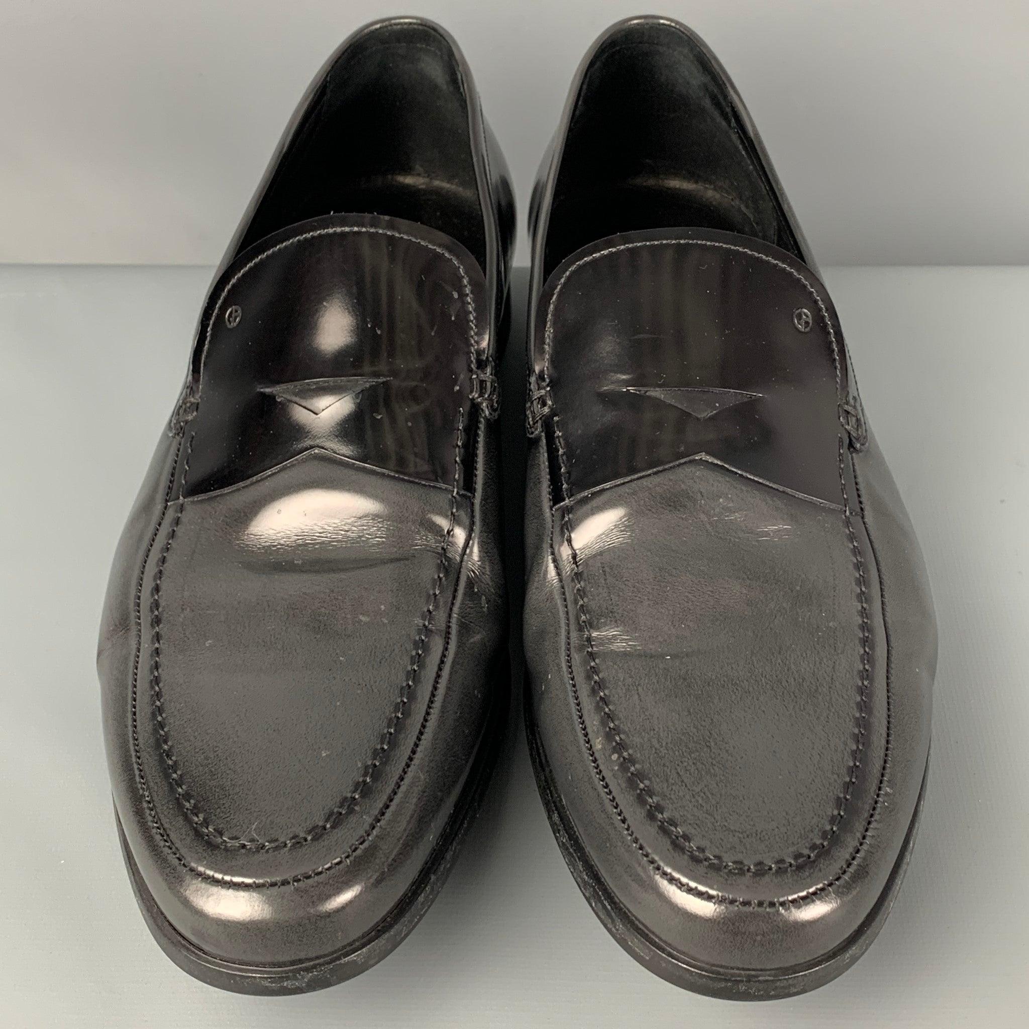 Men's GIORGIO ARMANI Size 11 Charcoal Black Ombre Leather Slip On Loafers For Sale