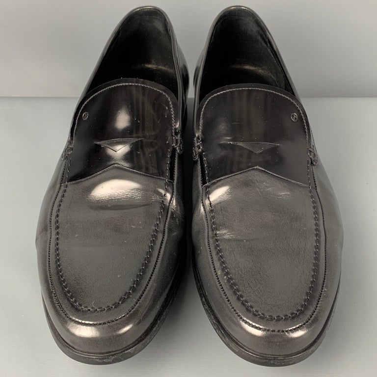 GIORGIO ARMANI Size 11 Charcoal Black Ombre Leather Slip On  display picture 1