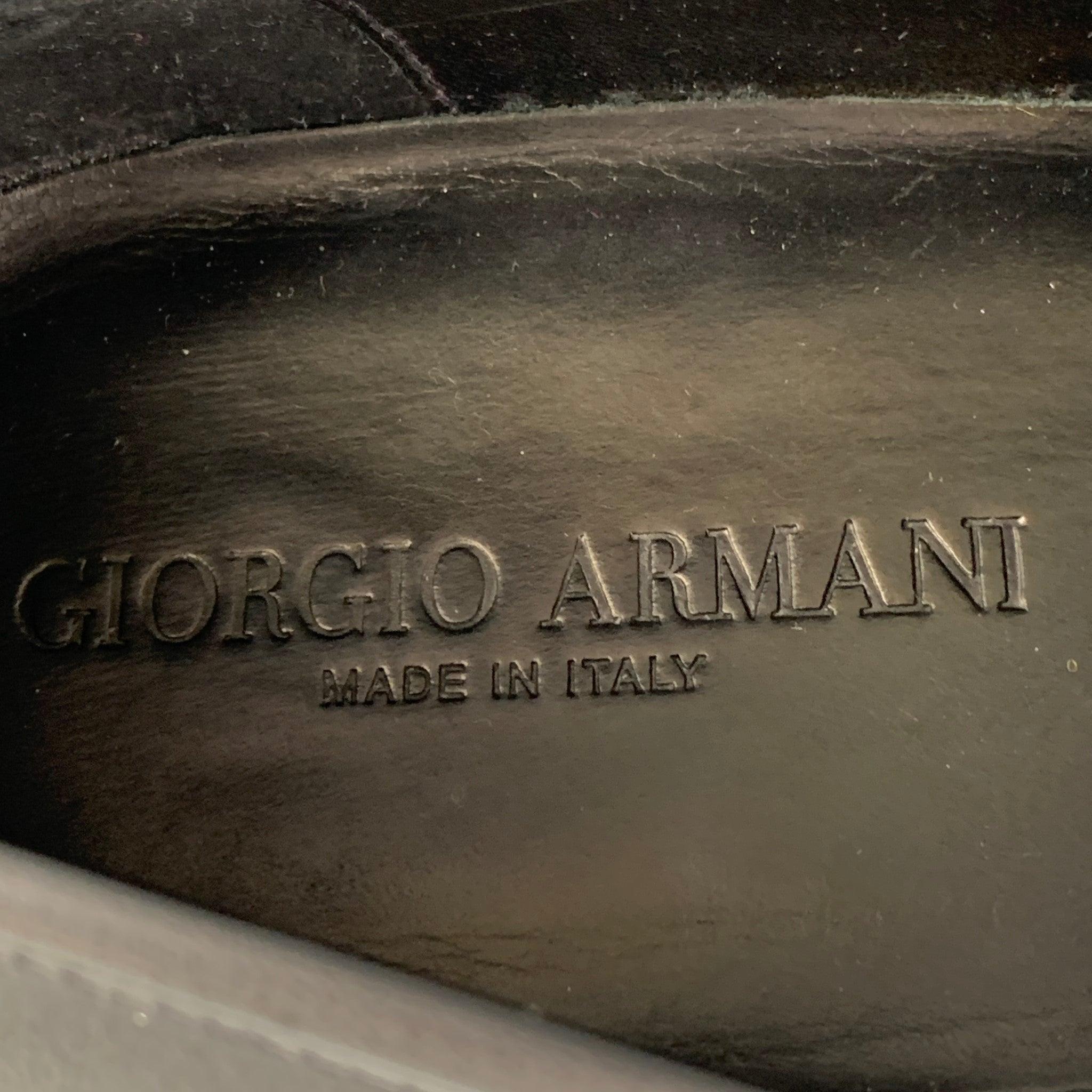 GIORGIO ARMANI Size 11 Charcoal Black Ombre Leather Slip On Loafers For Sale 3