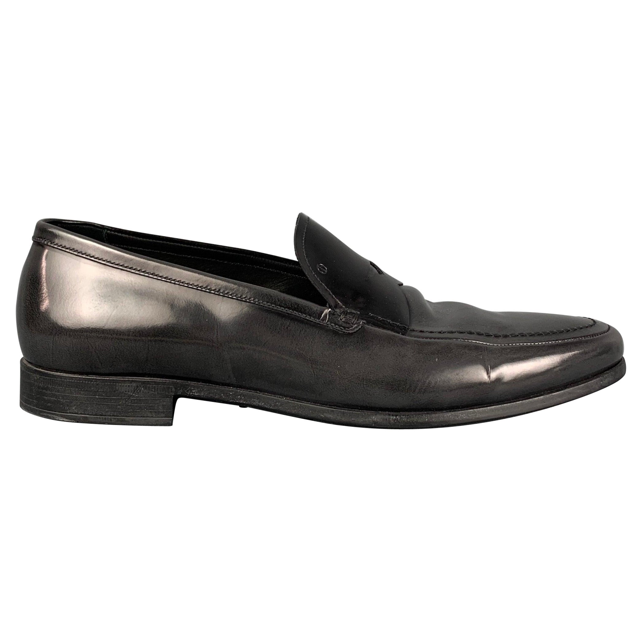 GIORGIO ARMANI Talla 11 Carbón Negro Ombre Piel Slip On Mocasines