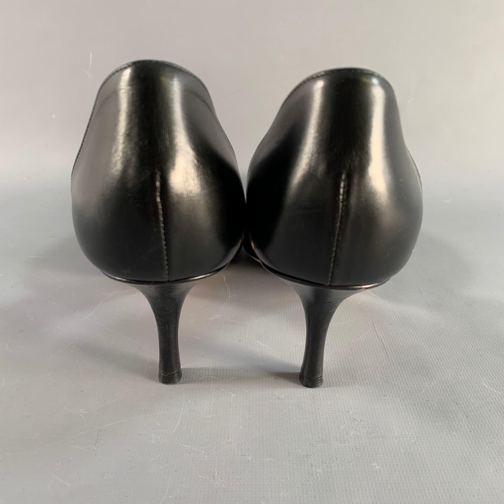 GIORGIO ARMANI Size 11.5 Black Leather D'Orsay Pumps In Good Condition For Sale In San Francisco, CA
