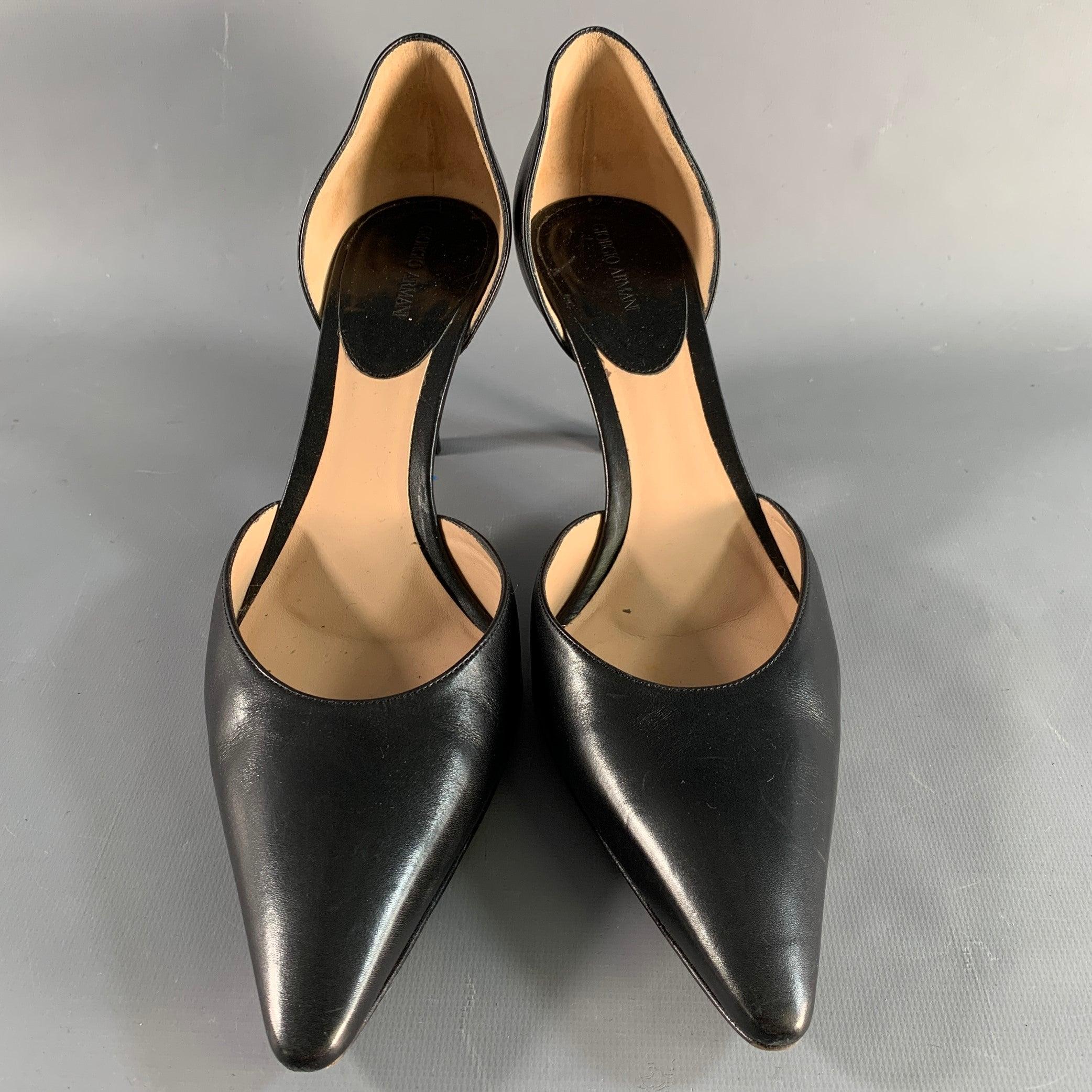 Women's GIORGIO ARMANI Size 11.5 Black Leather D'Orsay Pumps For Sale