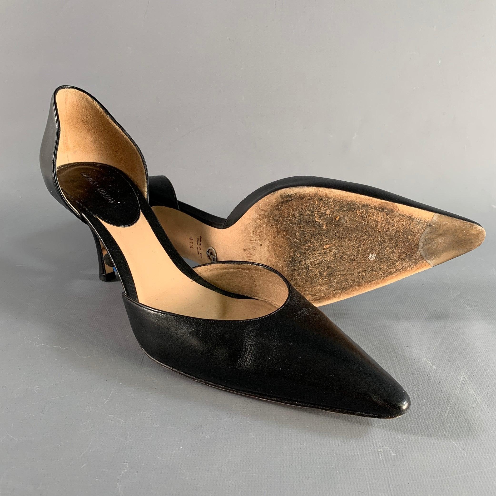 GIORGIO ARMANI Size 11.5 Black Leather D'Orsay Pumps For Sale 1