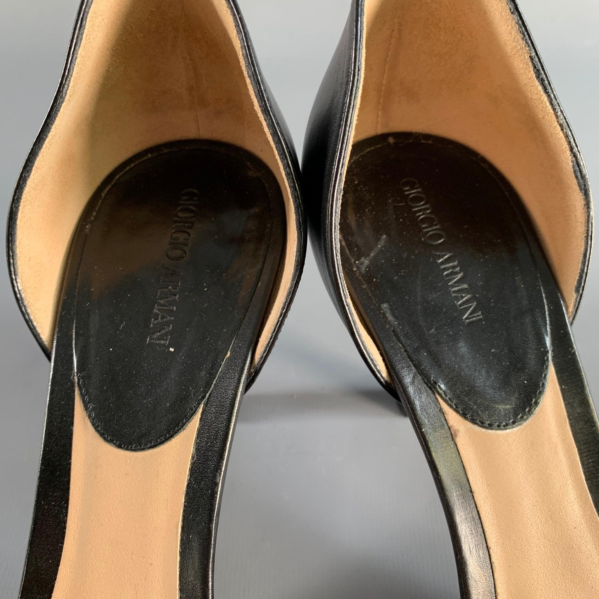 GIORGIO ARMANI Size 11.5 Black Leather D'Orsay Pumps For Sale 5
