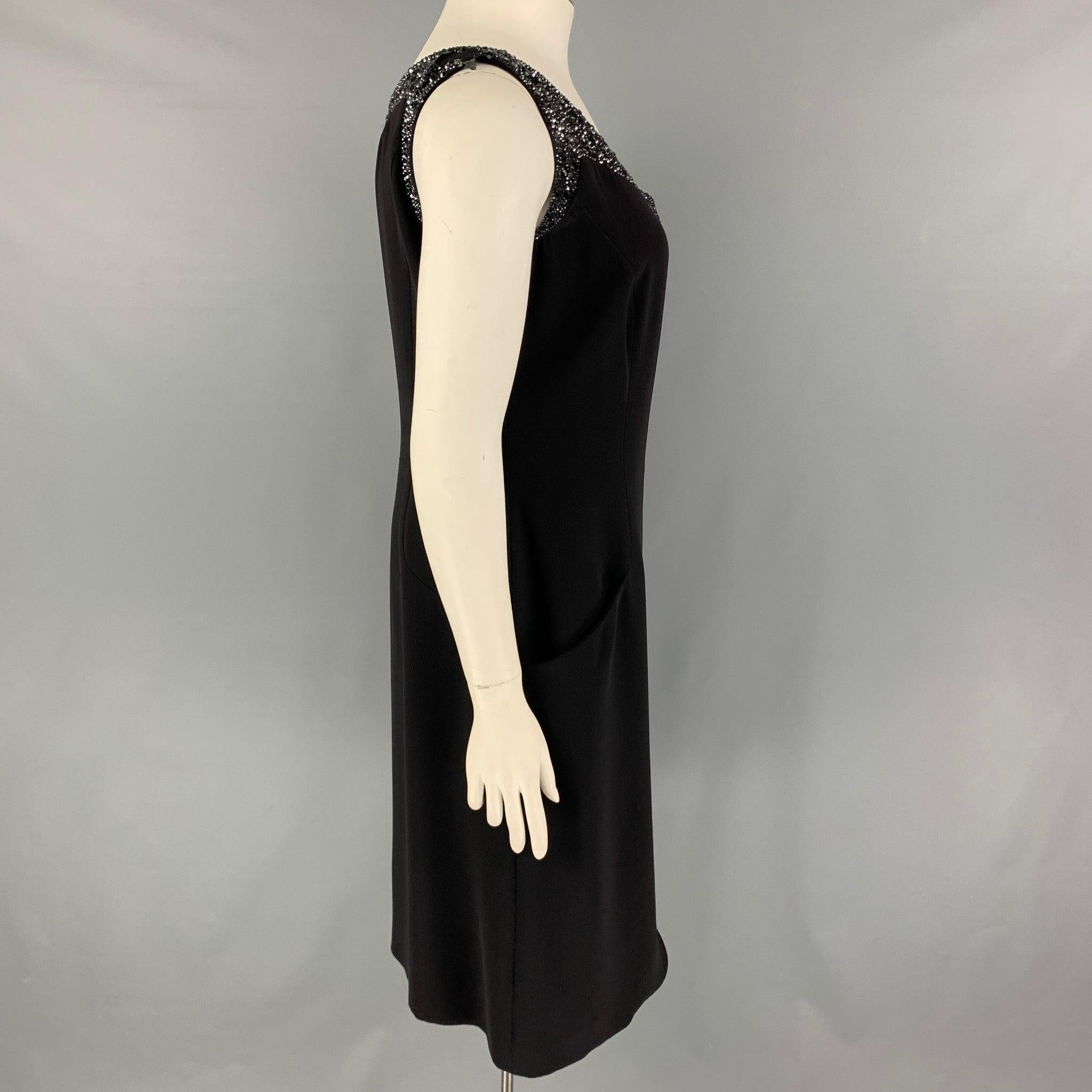 GIORGIO ARMANI Size 12 Black Rhinestones Wrap Dress In Good Condition For Sale In San Francisco, CA