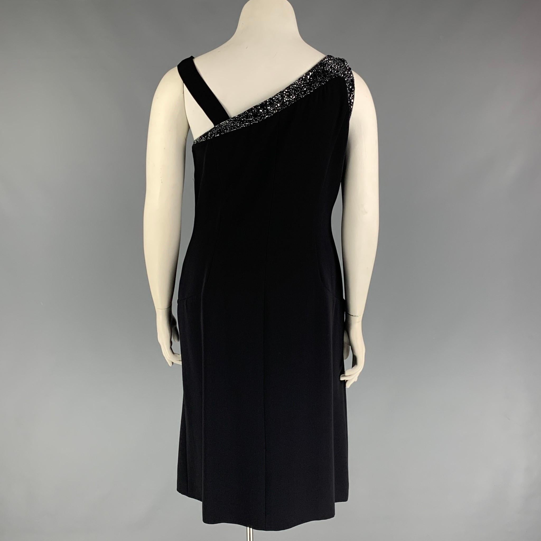 GIORGIO ARMANI Size 12 Black Rhinestones Wrap Dress In Good Condition In San Francisco, CA