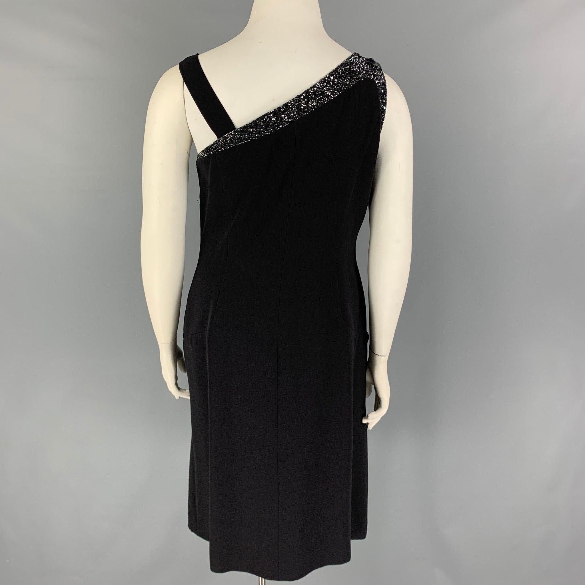 GIORGIO ARMANI Size 12 Black Rhinestones Wrap Dress For Sale 1