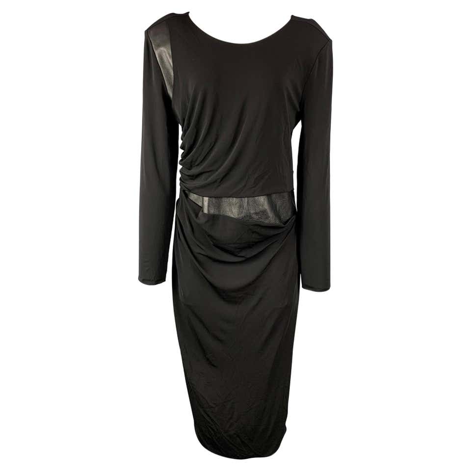 GIORGIO ARMANI Size 12 Black Viscose Leather Cocktail Dress at 1stDibs