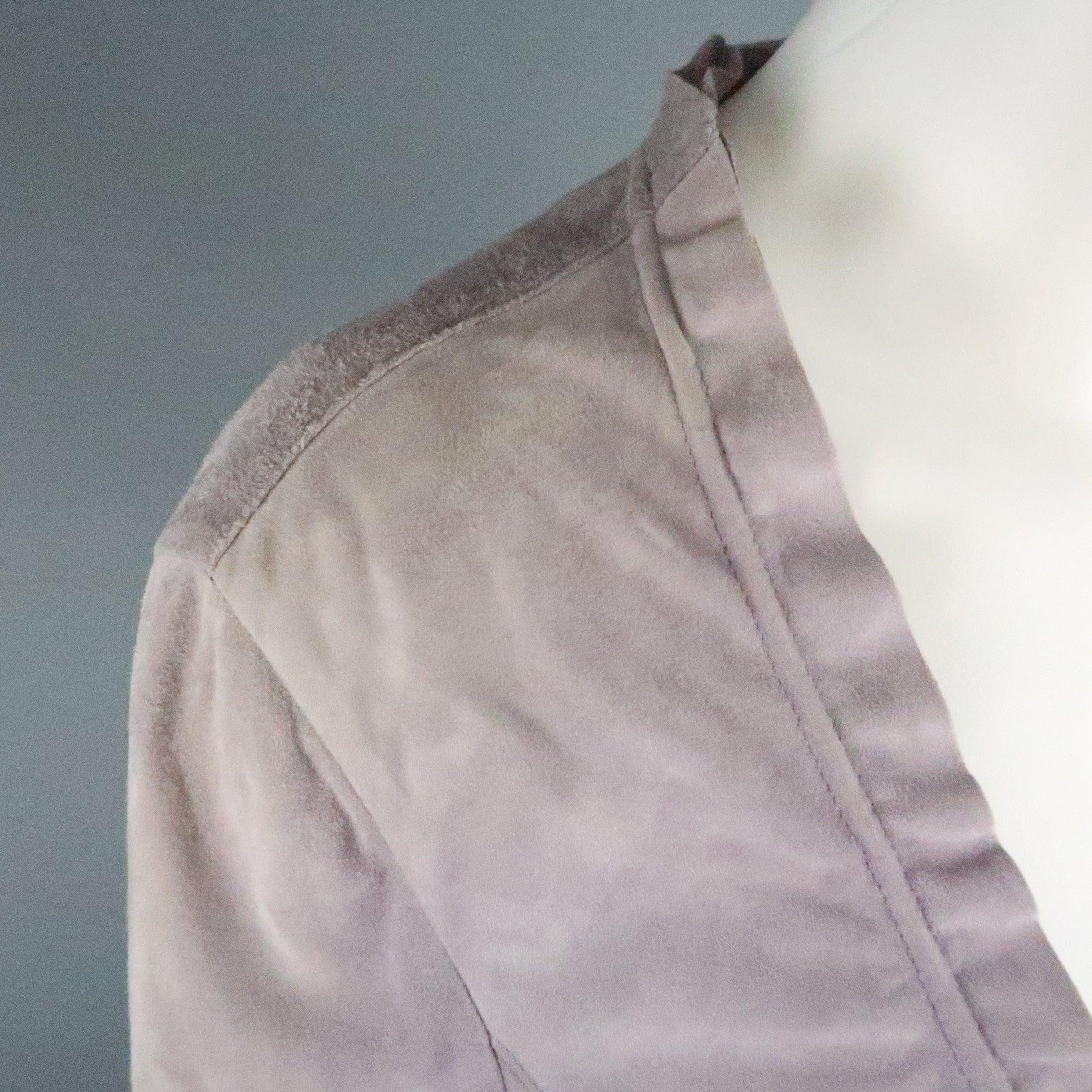 GIORGIO ARMANI Size 12 Lavender Suede Ruffle Trim Cardigan Jacket In Fair Condition For Sale In San Francisco, CA