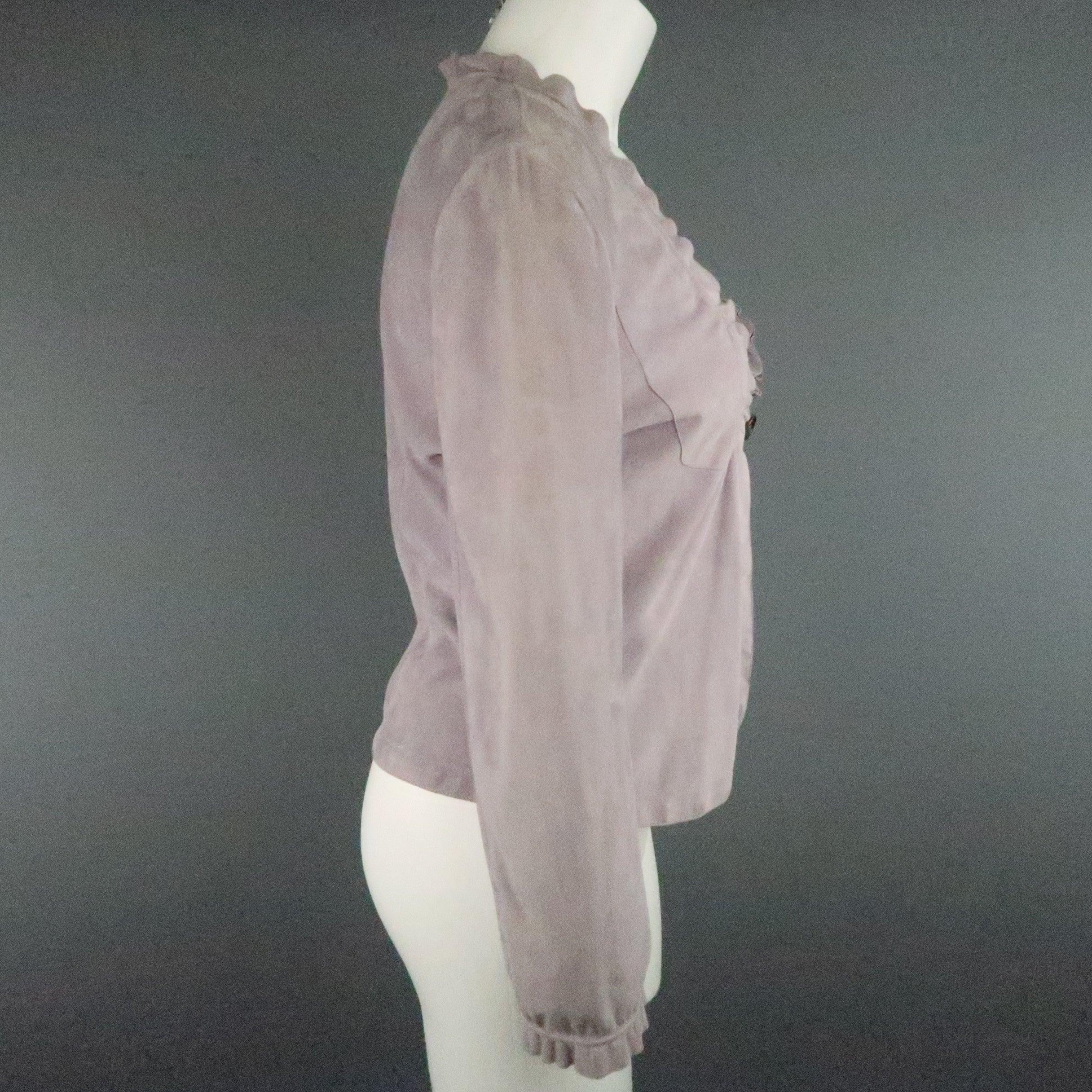 GIORGIO ARMANI Size 12 Lavender Suede Ruffle Trim Cardigan Jacket For Sale 1