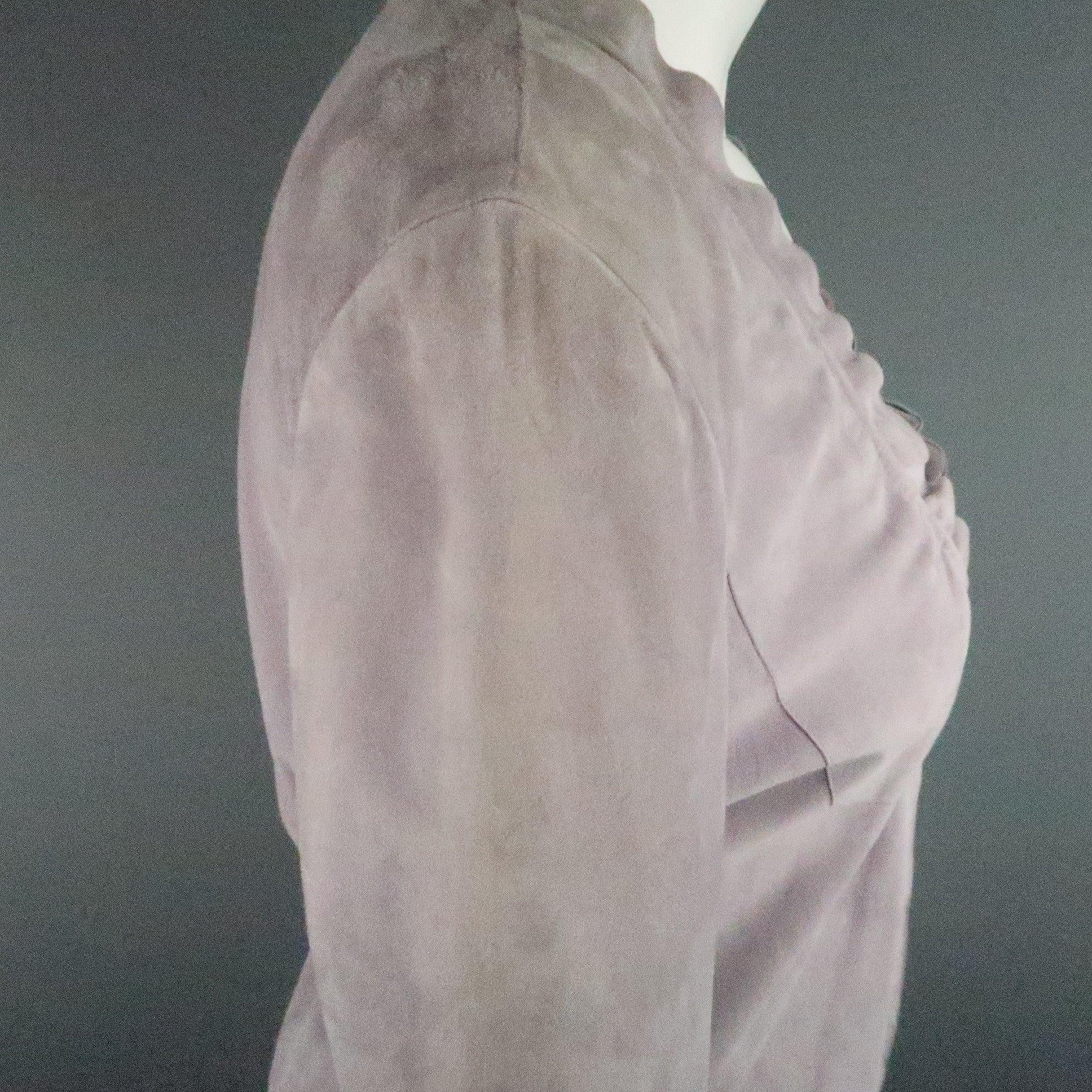 GIORGIO ARMANI Size 12 Lavender Suede Ruffle Trim Cardigan Jacket For Sale 2