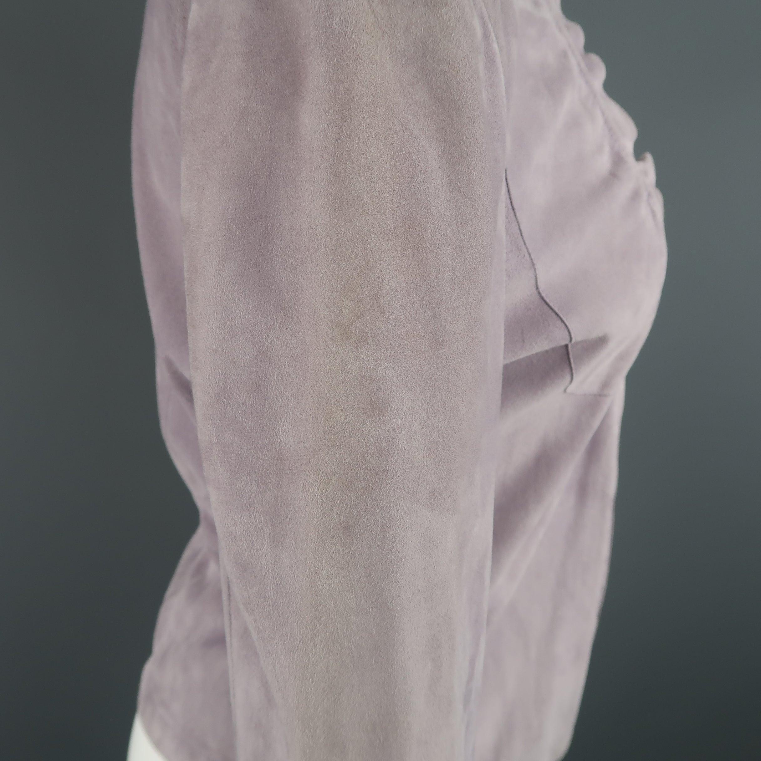 GIORGIO ARMANI Veste cardigan en daim lavande bordée de volants taille 12 en vente 3