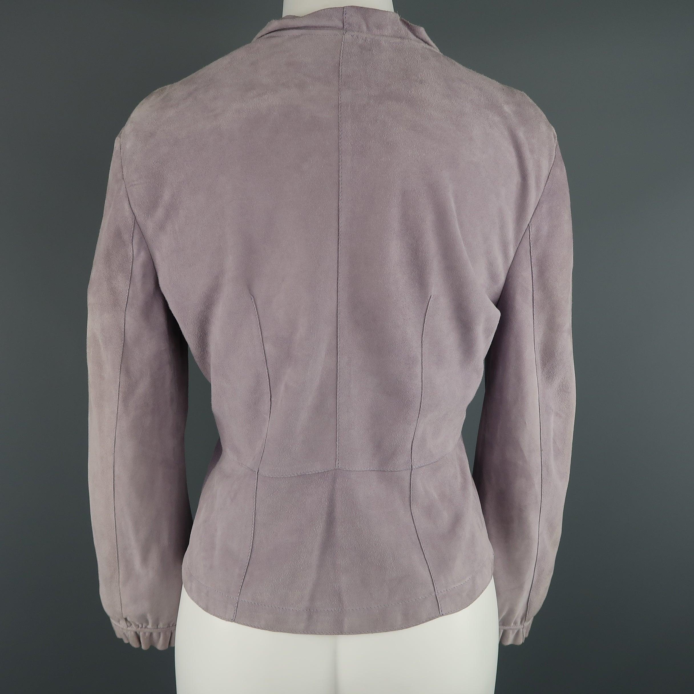 GIORGIO ARMANI Size 12 Lavender Suede Ruffle Trim Cardigan Jacket For Sale 5