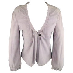 GIORGIO ARMANI Size 12 Lavender Suede Ruffle Trim Cardigan Jacket
