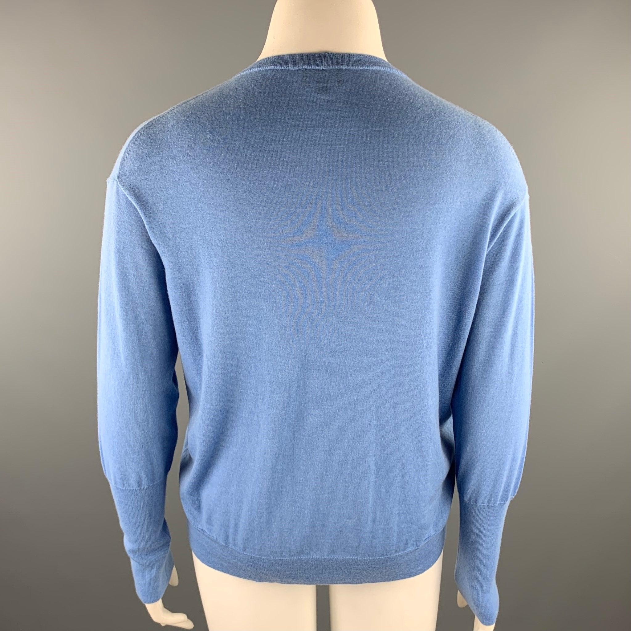 GIORGIO ARMANI Size 12 Light Blue Cashmere Slit Pullover Sweater In Good Condition For Sale In San Francisco, CA