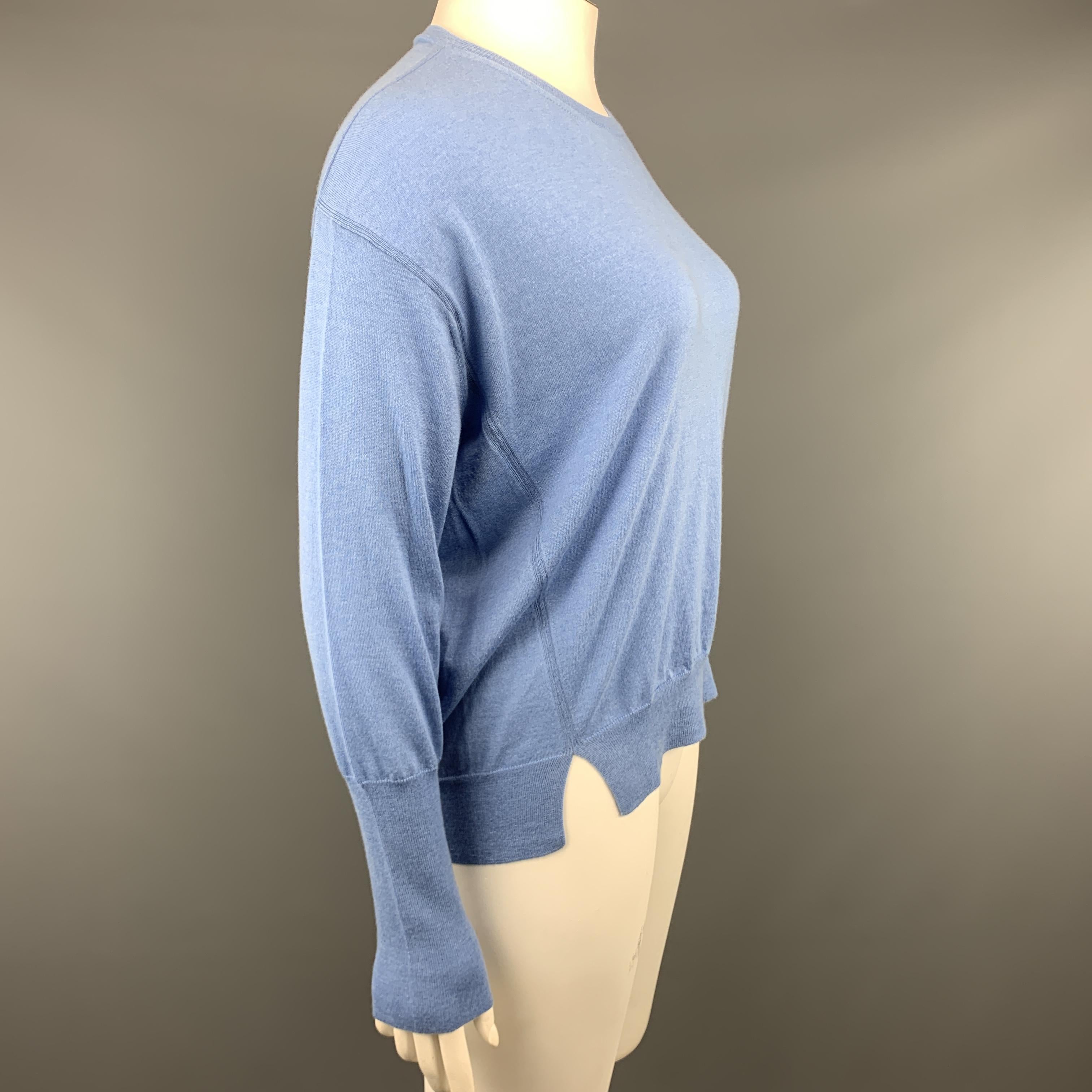 Gray GIORGIO ARMANI Size 12 Light Blue Cashmere Slit Pullover Sweater