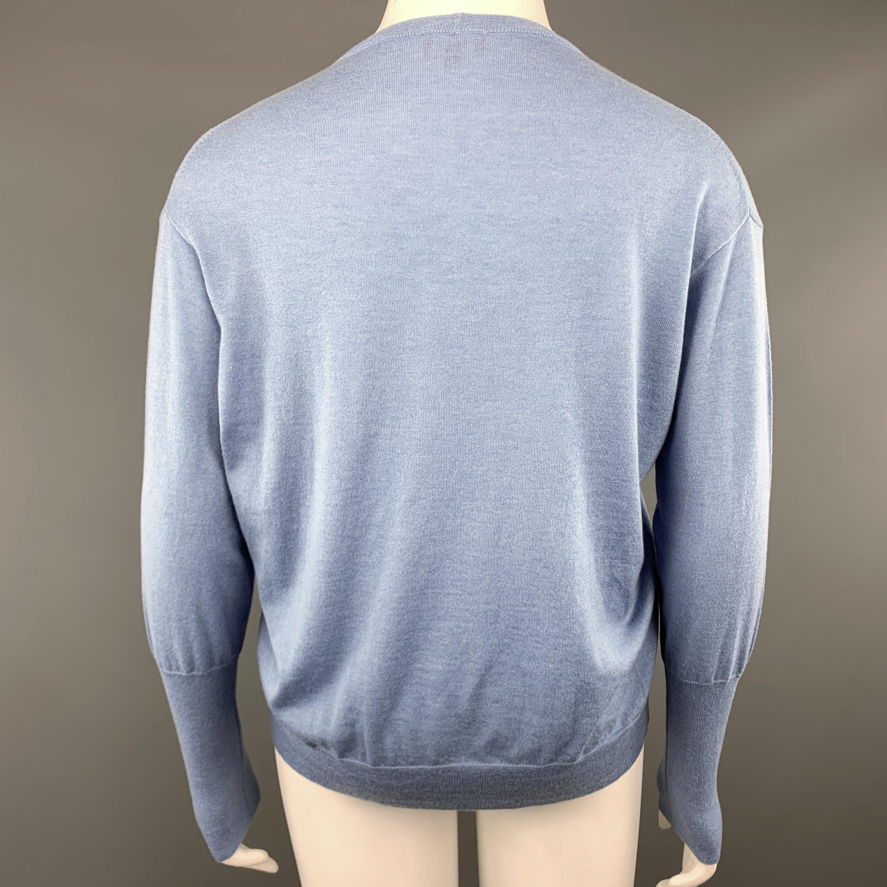 GIORGIO ARMANI Size 12 Light Blue Cashmere Slit Pullover Sweater In Excellent Condition In San Francisco, CA