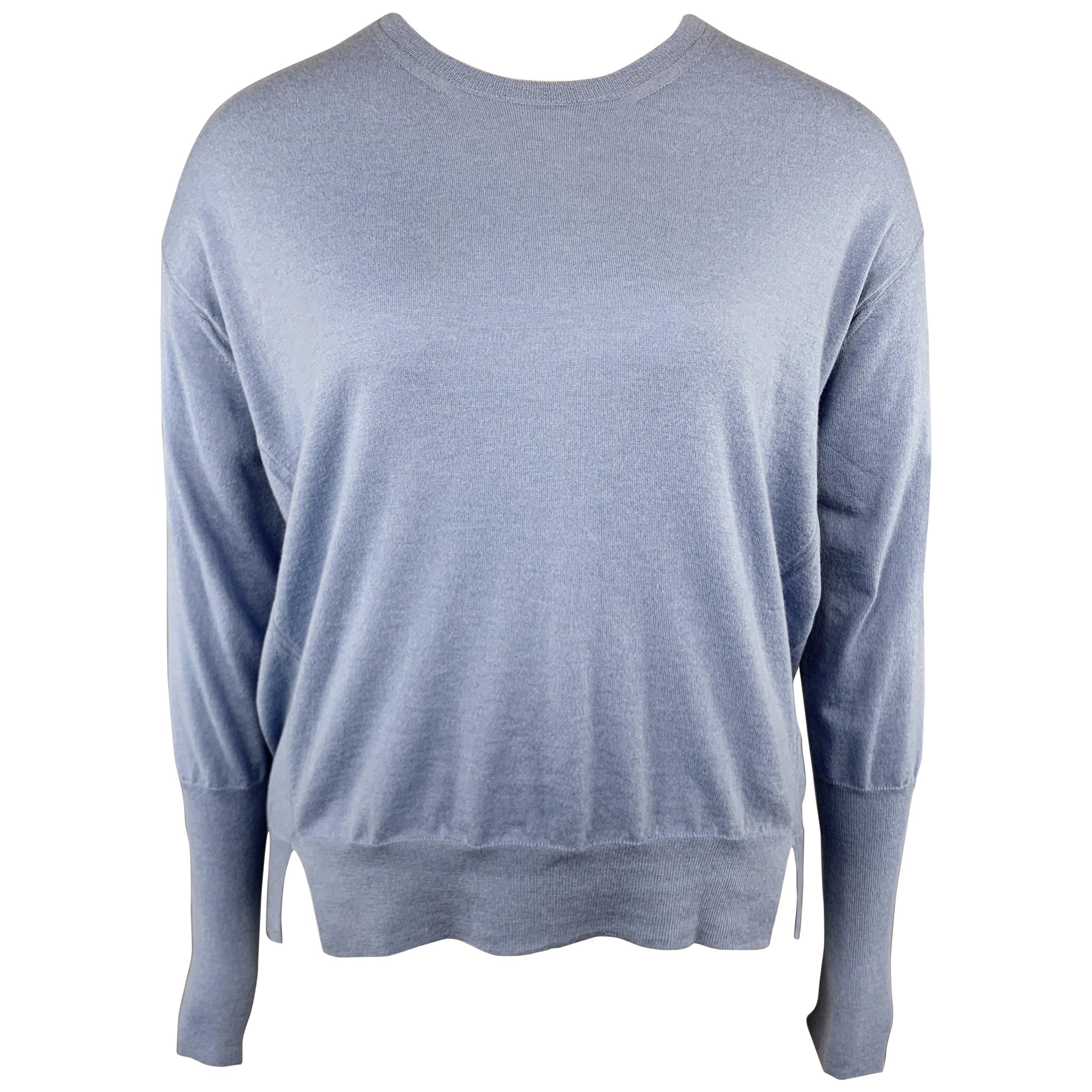 GIORGIO ARMANI Size 12 Light Blue Cashmere Slit Pullover Sweater