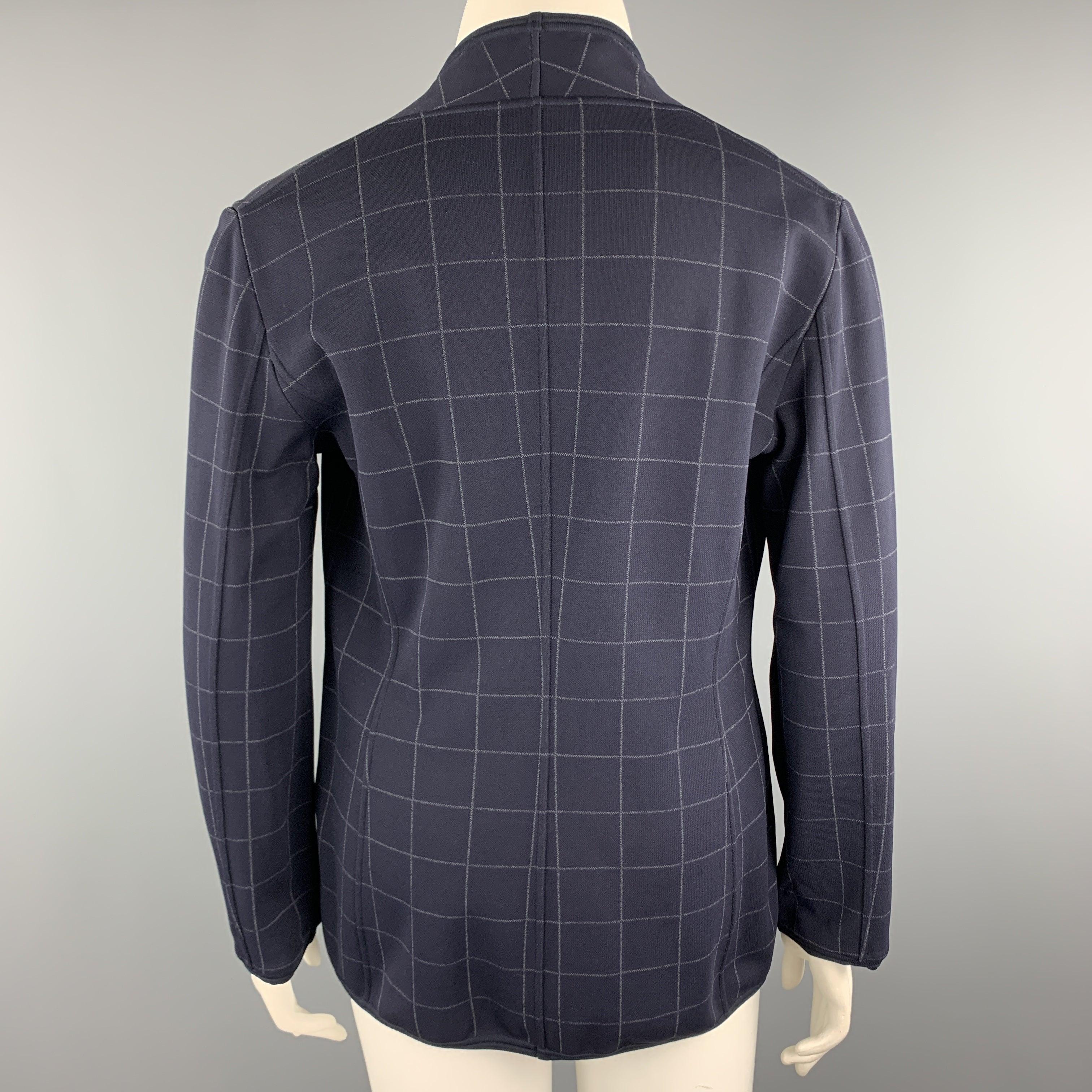 Women's GIORGIO ARMANI Size 12 Navy Windowpane Double Breasted Cardigan Jacket For Sale