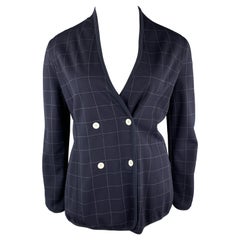 GIORGIO ARMANI - Giacca cardigan doppiopetto a righe navy taglia 12