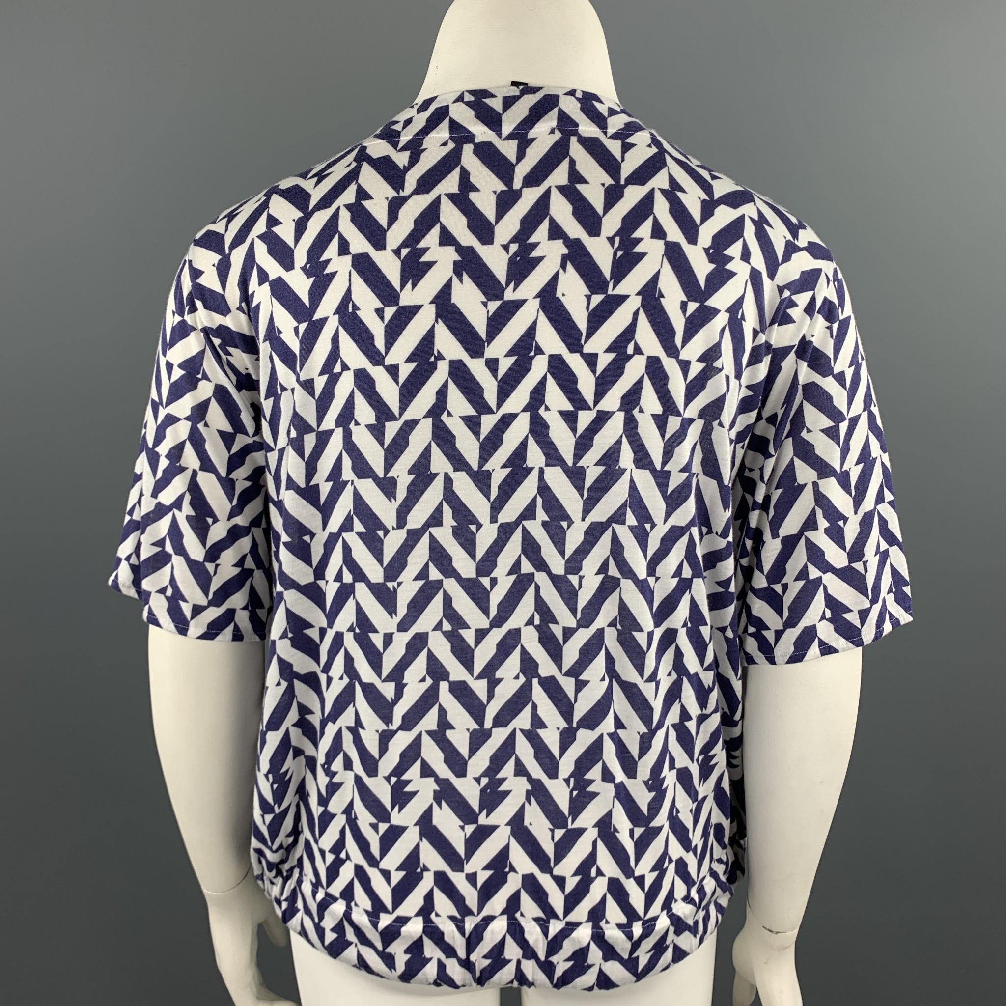 Gray GIORGIO ARMANI Size 12 White & Blue Checkered Cashmere Blend Casual Top