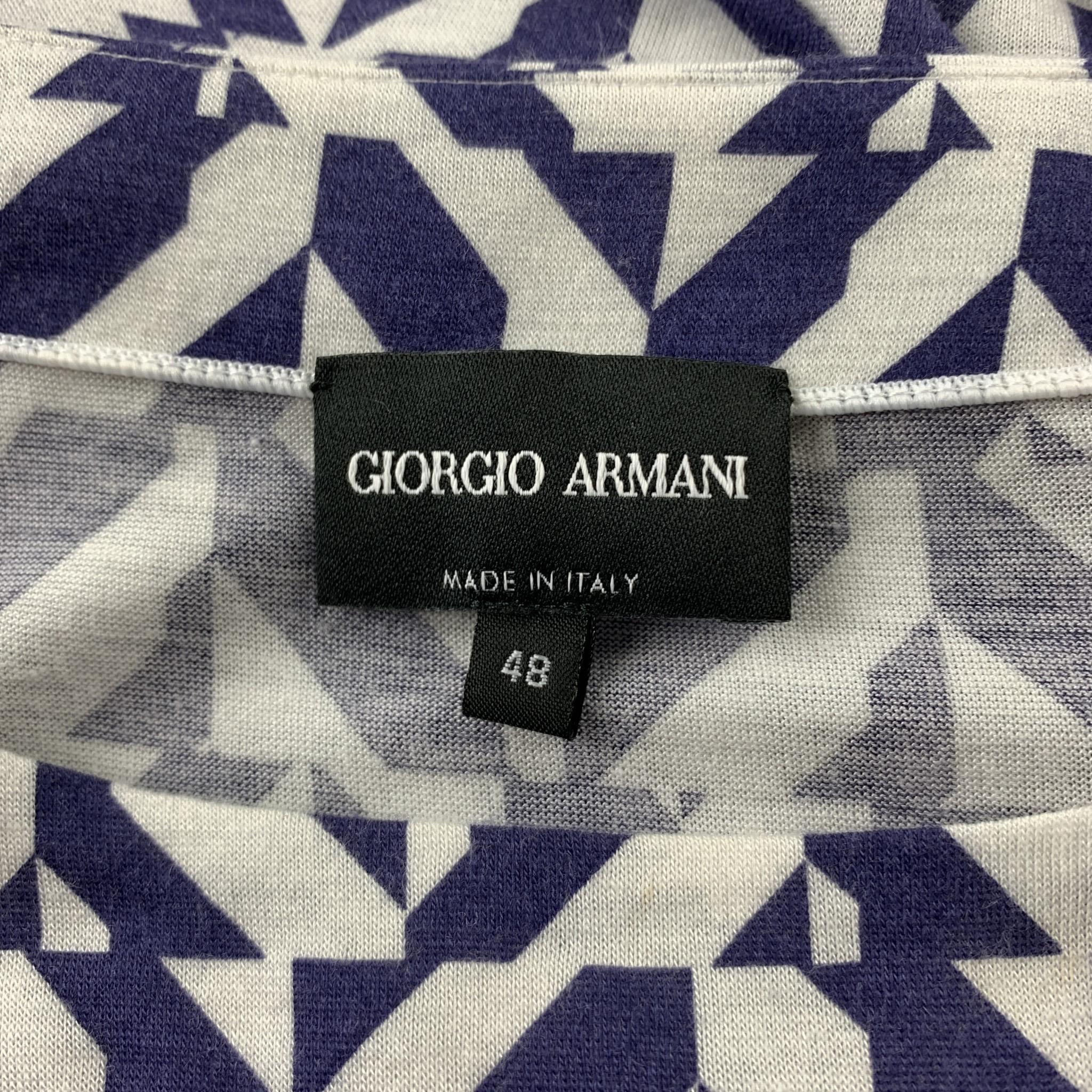 GIORGIO ARMANI Size 12 White & Blue Checkered Cashmere Blend Casual Top In Good Condition In San Francisco, CA