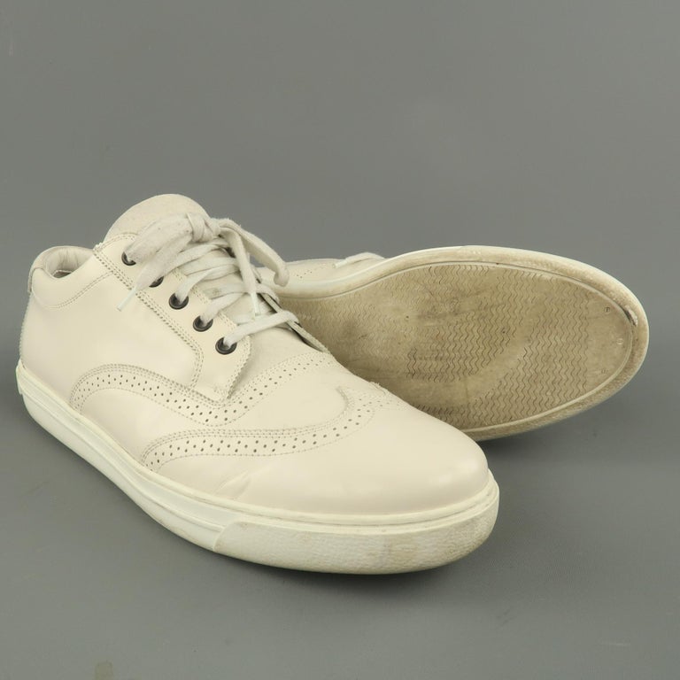 GIORGIO ARMANI Size 12 White Leather Brogue Wingtip Sneakers at 1stDibs