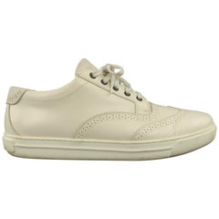 Used GIORGIO ARMANI Size 12 White Leather Brogue Wingtip Sneakers