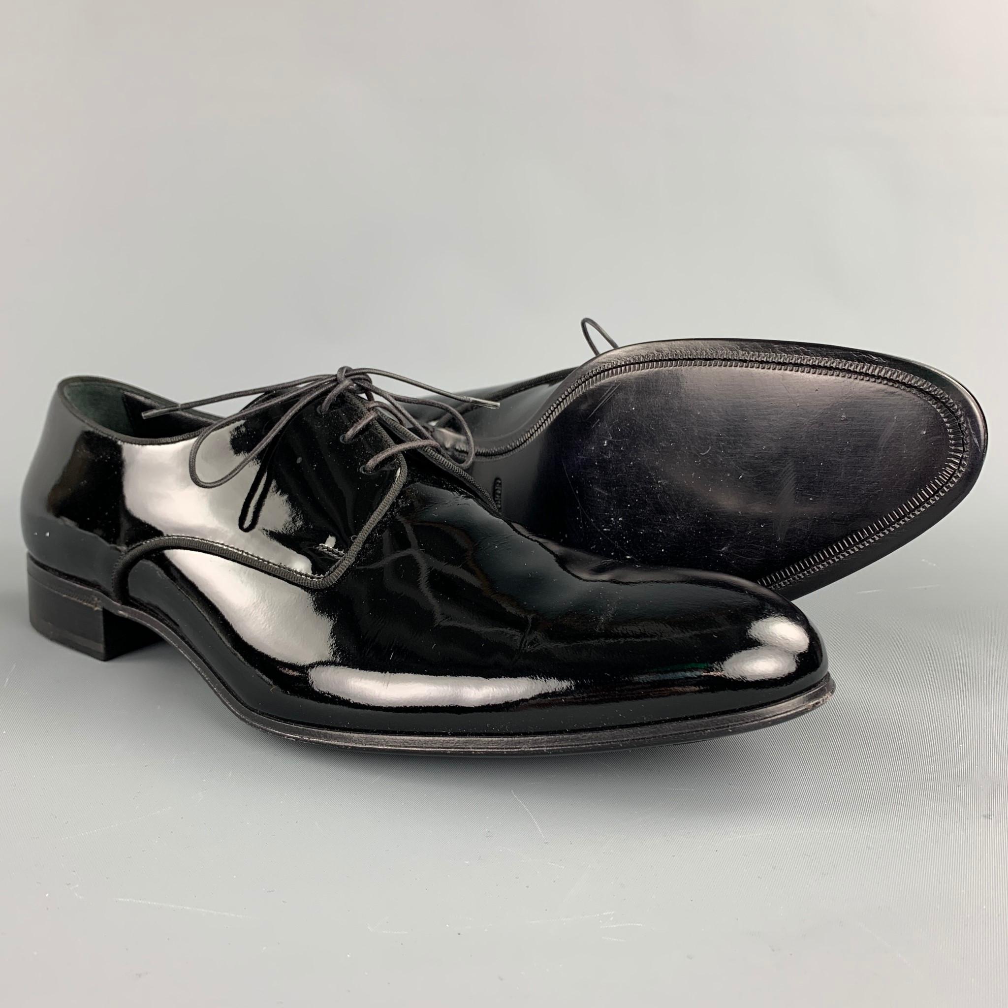 GIORGIO ARMANI Size 13 Black Patent Leather Lace Up Dress Shoes In Good Condition In San Francisco, CA