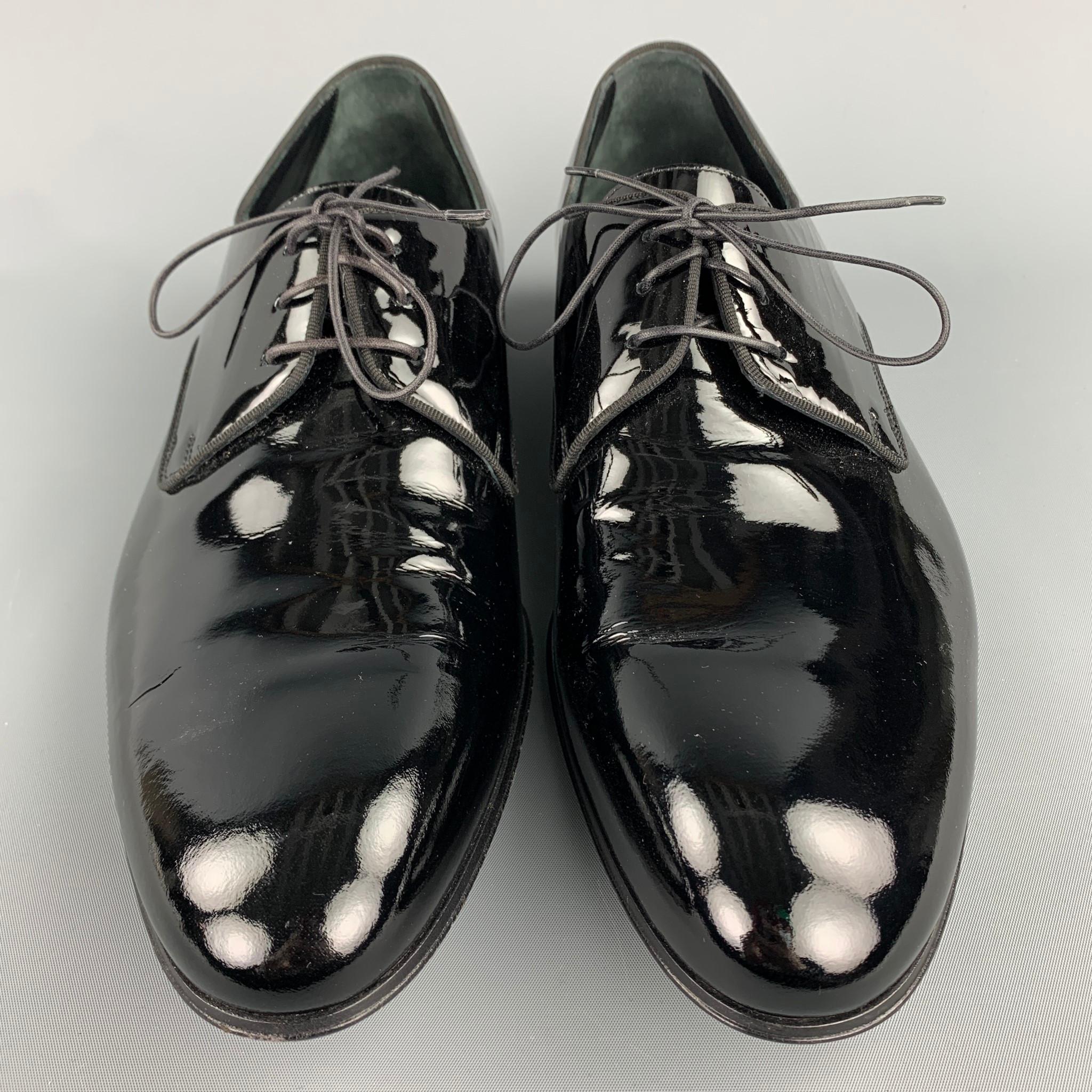 Men's GIORGIO ARMANI Size 13 Black Patent Leather Lace Up Dress Shoes