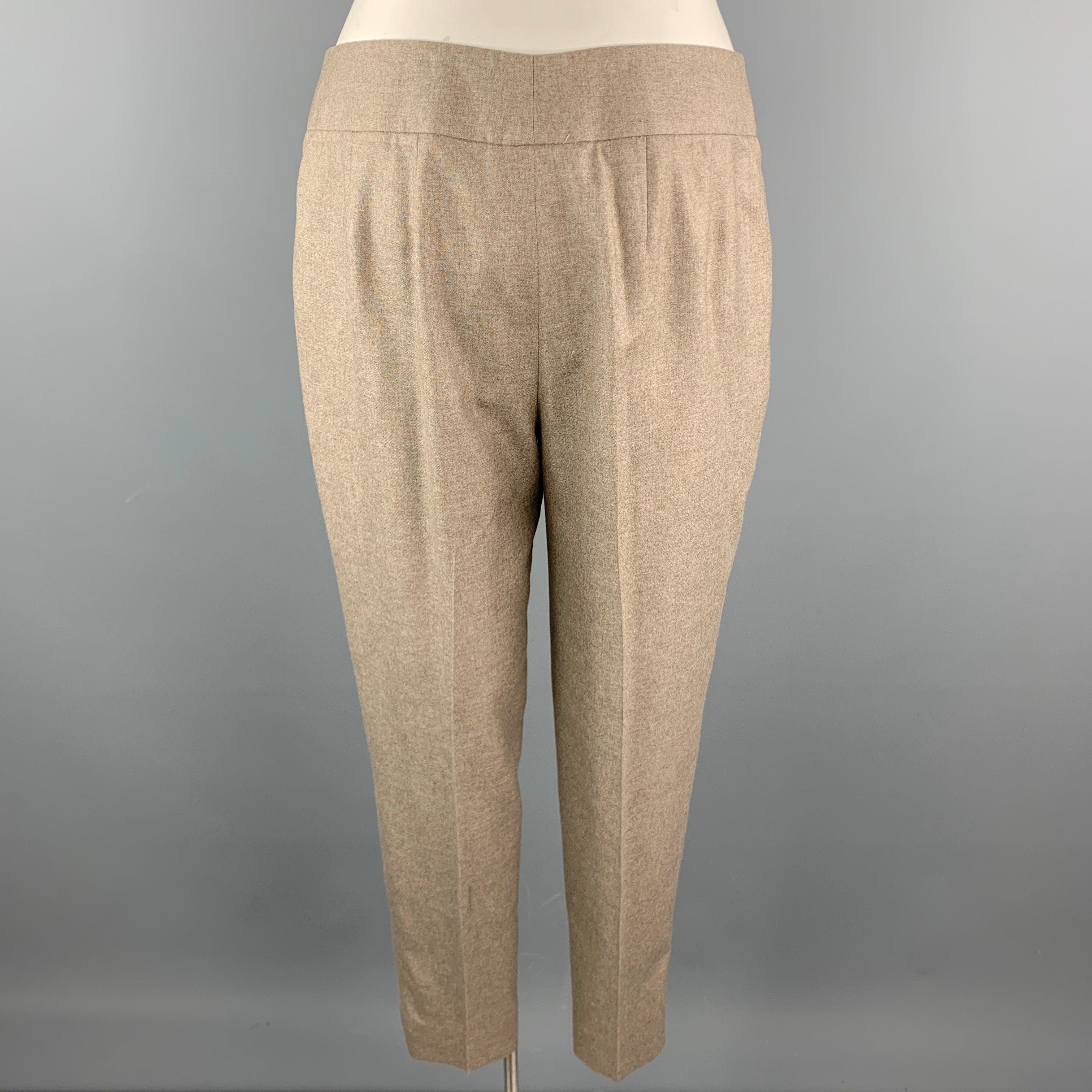 Women's GIORGIO ARMANI Size 14 Taupe Silk / Cashmere Front Tab Dress Pants For Sale