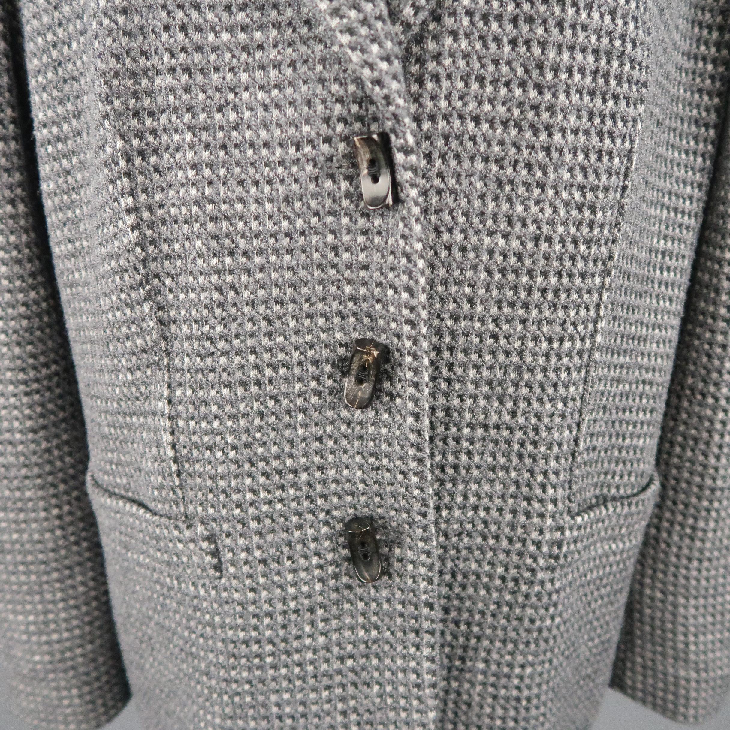 Gray GIORGIO ARMANI Size 16 Grey Textured Wool Blend Notch Lapel Jacket