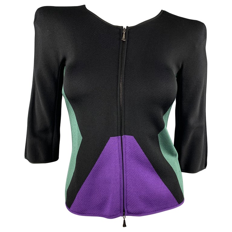 GIORGIO ARMANI Size 2 Black Green and Purple Color Block Shoulder Pad Jacke  For Sale at 1stDibs