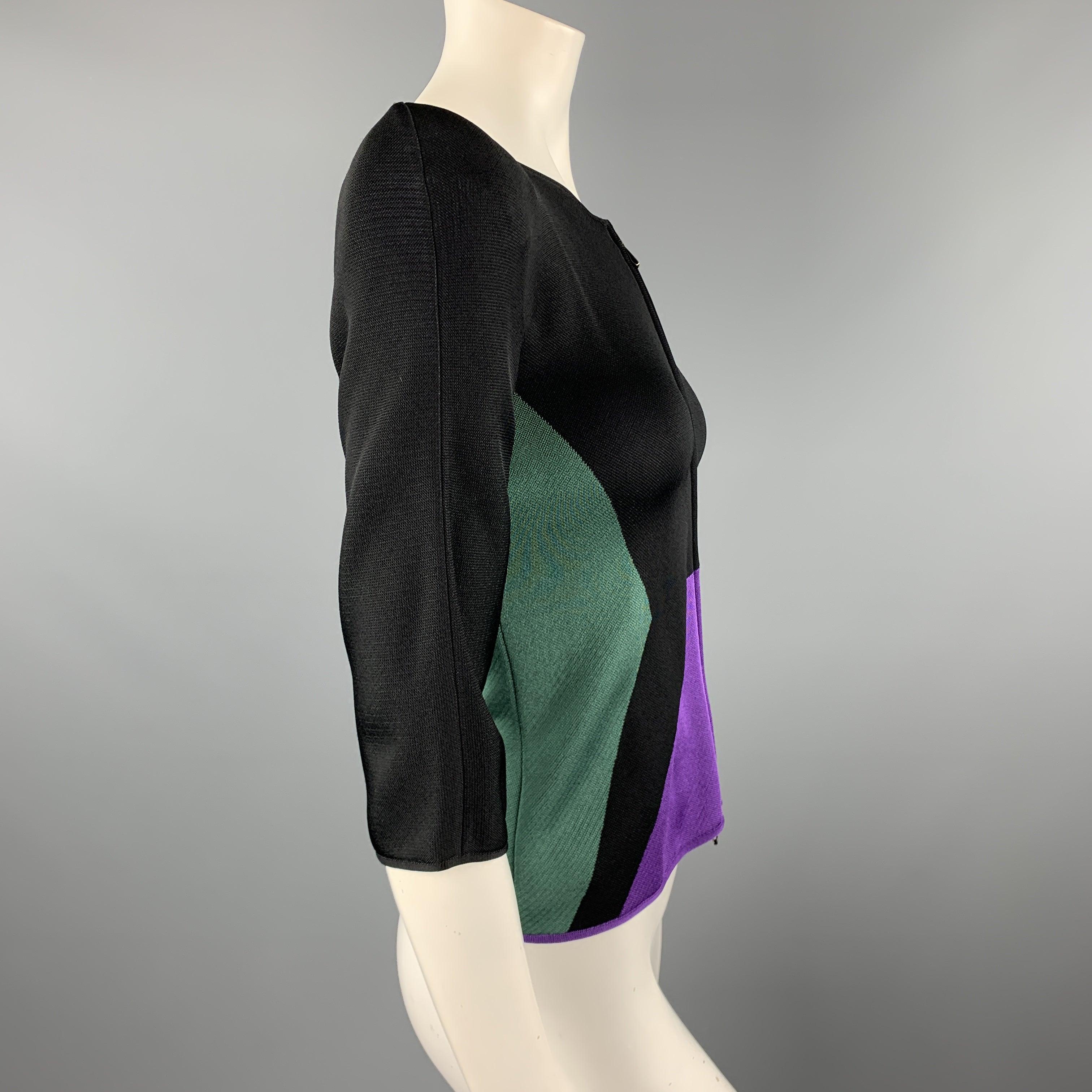 Women's GIORGIO ARMANI Size 2 Black Green & Purple Color Block Shoulder Pad Jacket For Sale