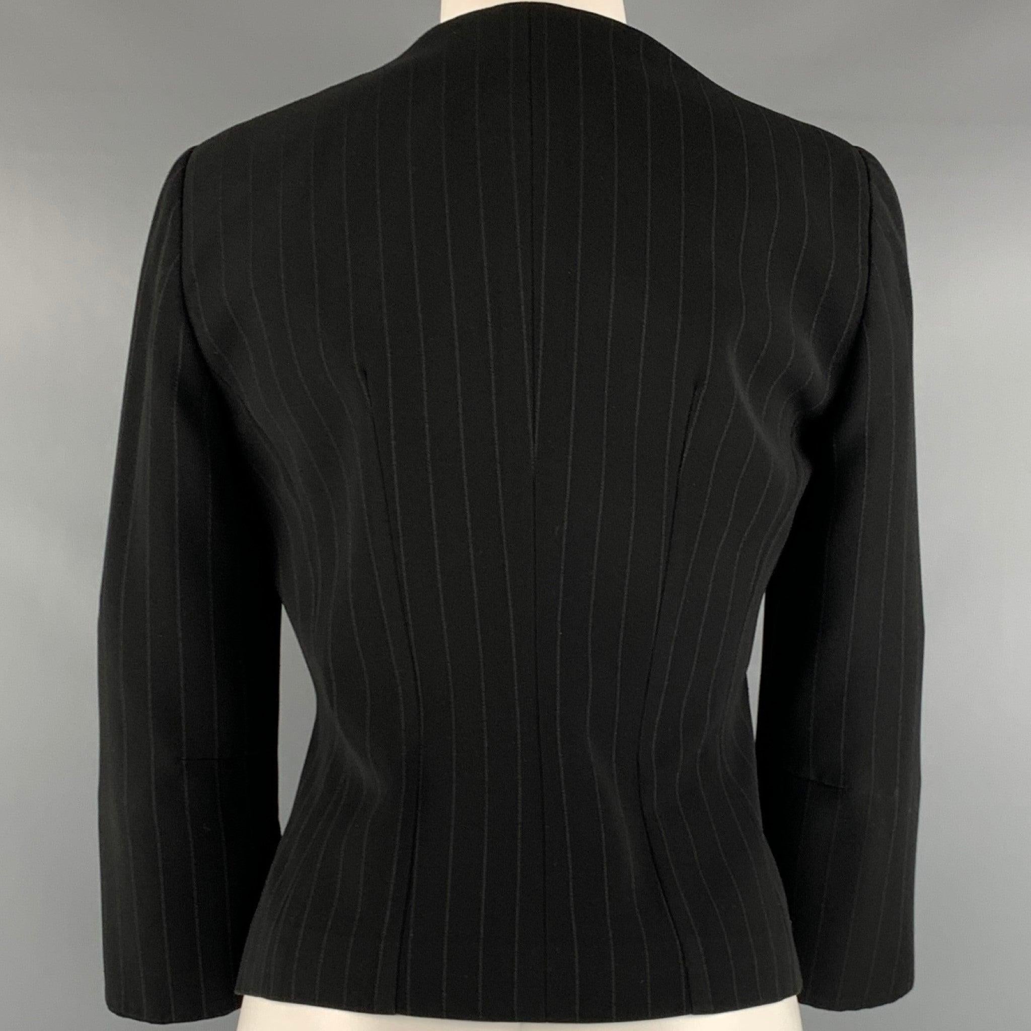 GIORGIO ARMANI Size 2 Black Pinstripe 3/4 Sleeves Jacket Blazer In Good Condition For Sale In San Francisco, CA