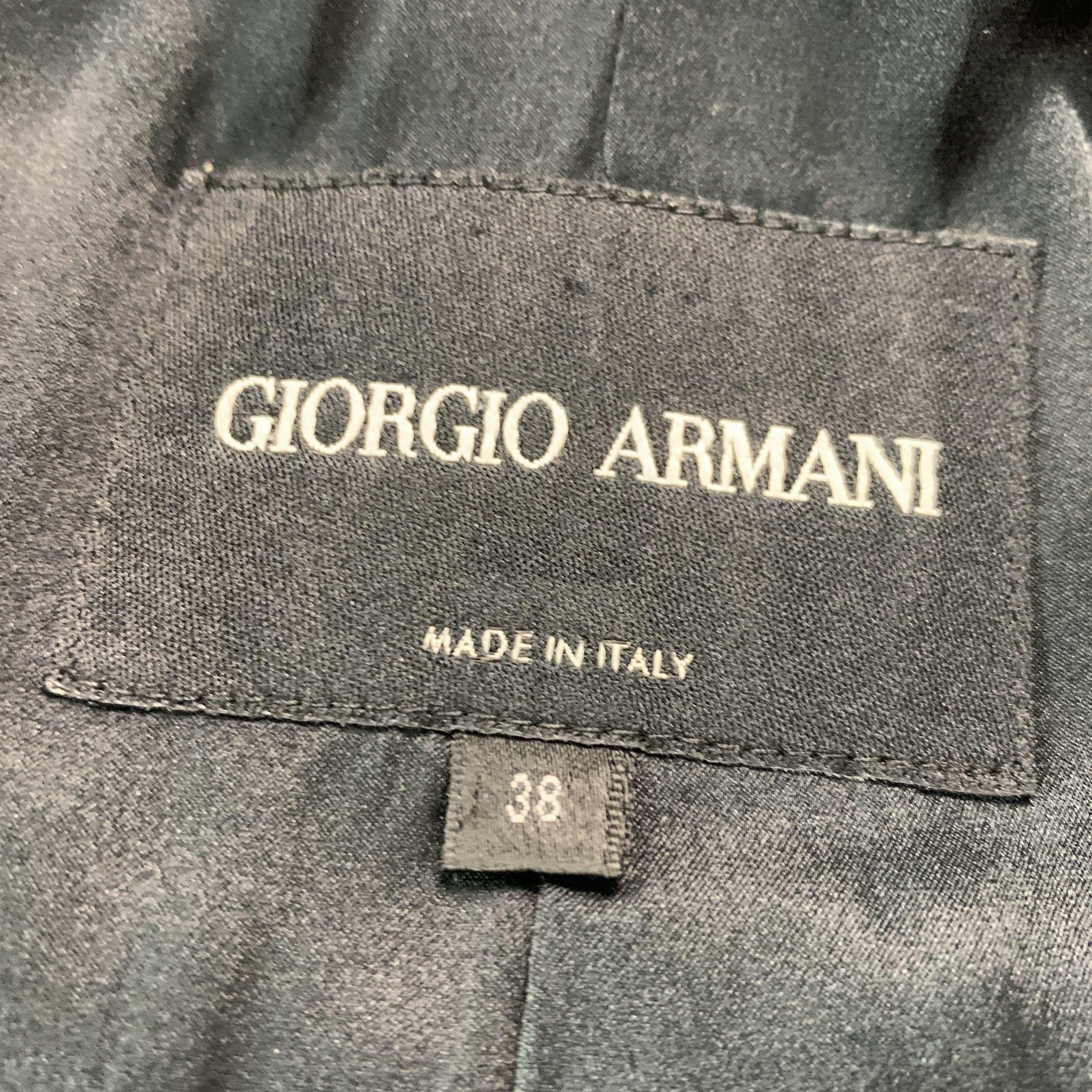GIORGIO ARMANI Size 2 Black Pinstripe 3/4 Sleeves Jacket Blazer For Sale 1