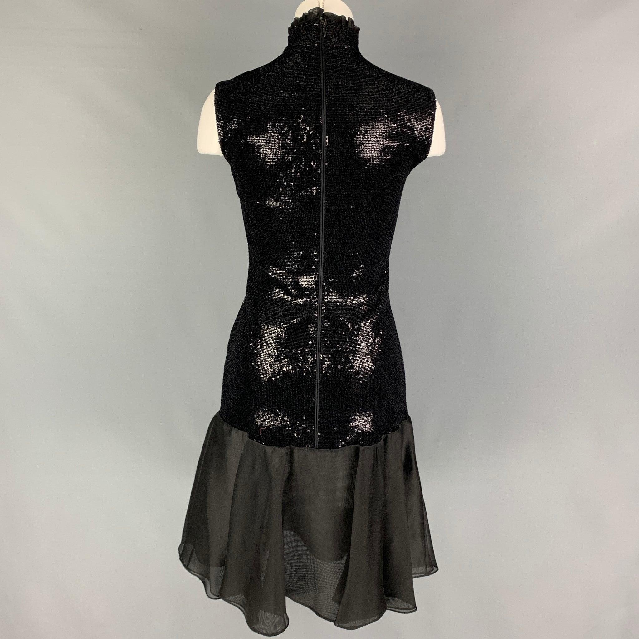 GIORGIO ARMANI Size 2 Black Viscose Blend Sequined Flared Dress In Good Condition For Sale In San Francisco, CA