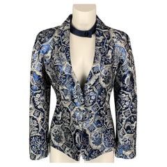 GIORGIO ARMANI Size 2 Blue 
Grey Jacquard Acetate Blend Shawl Collar Jacket