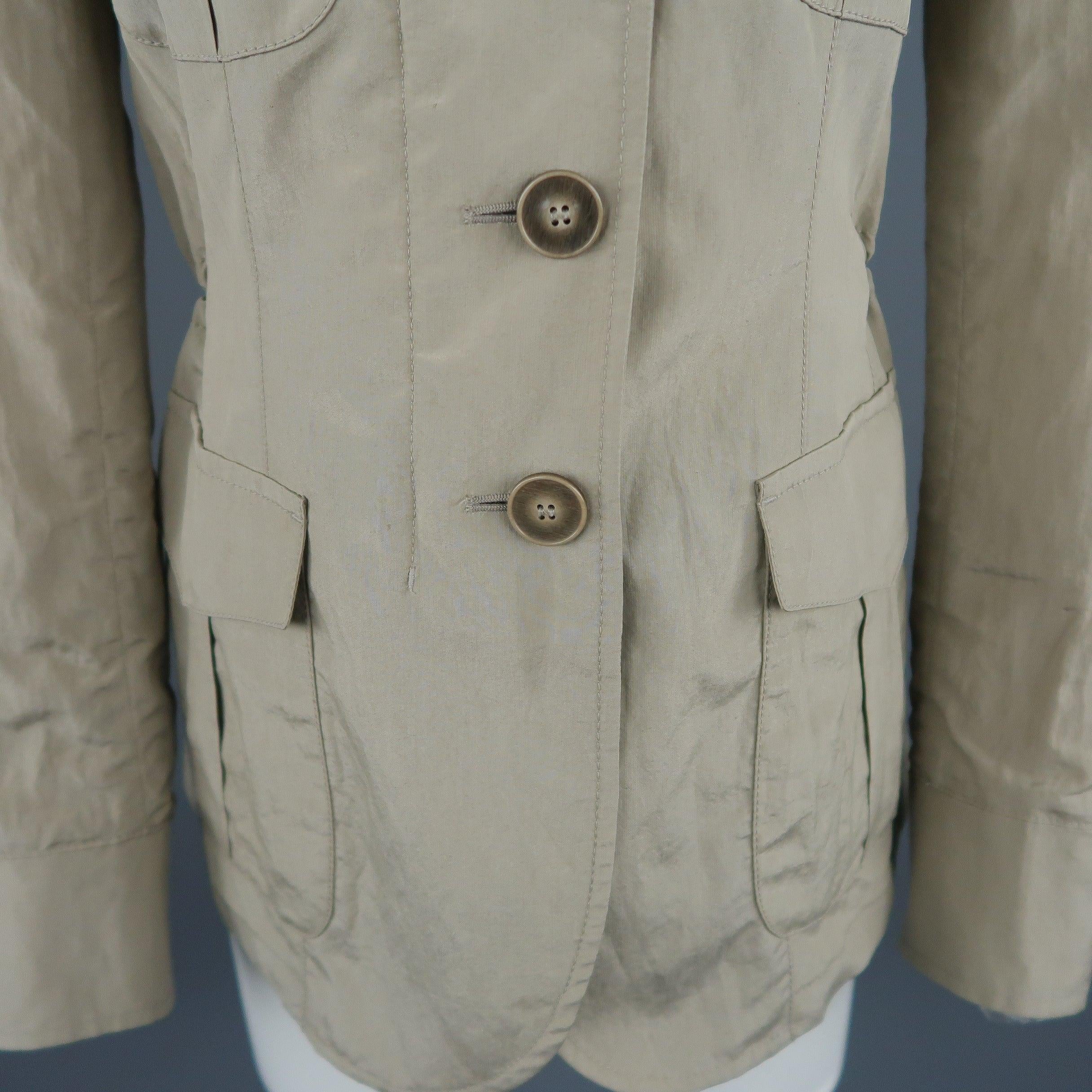 GIORGIO ARMANI Size 2 Khaki Silk Blend Safari Jacket In Excellent Condition For Sale In San Francisco, CA