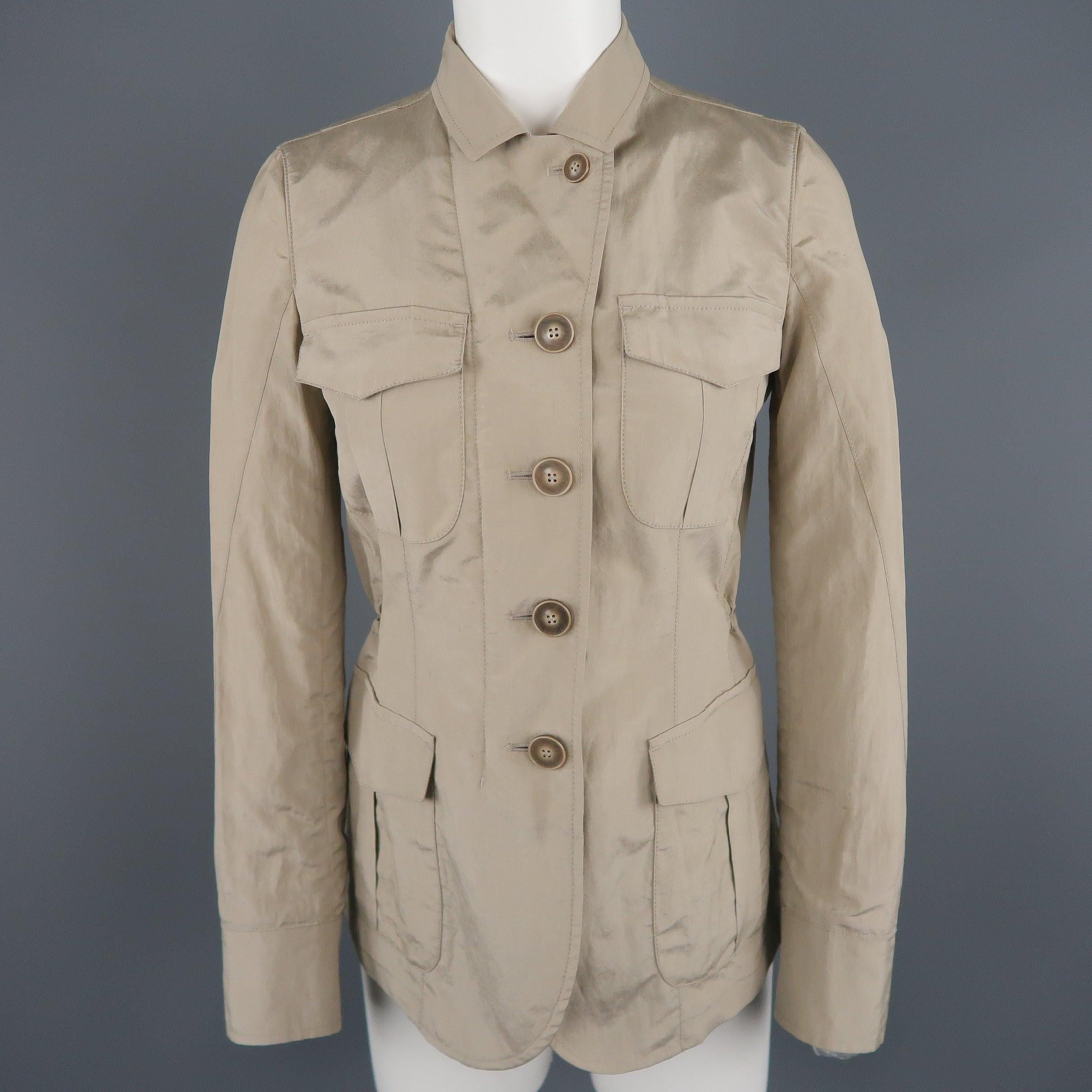 Women's GIORGIO ARMANI Size 2 Khaki Silk Blend Safari Jacket For Sale