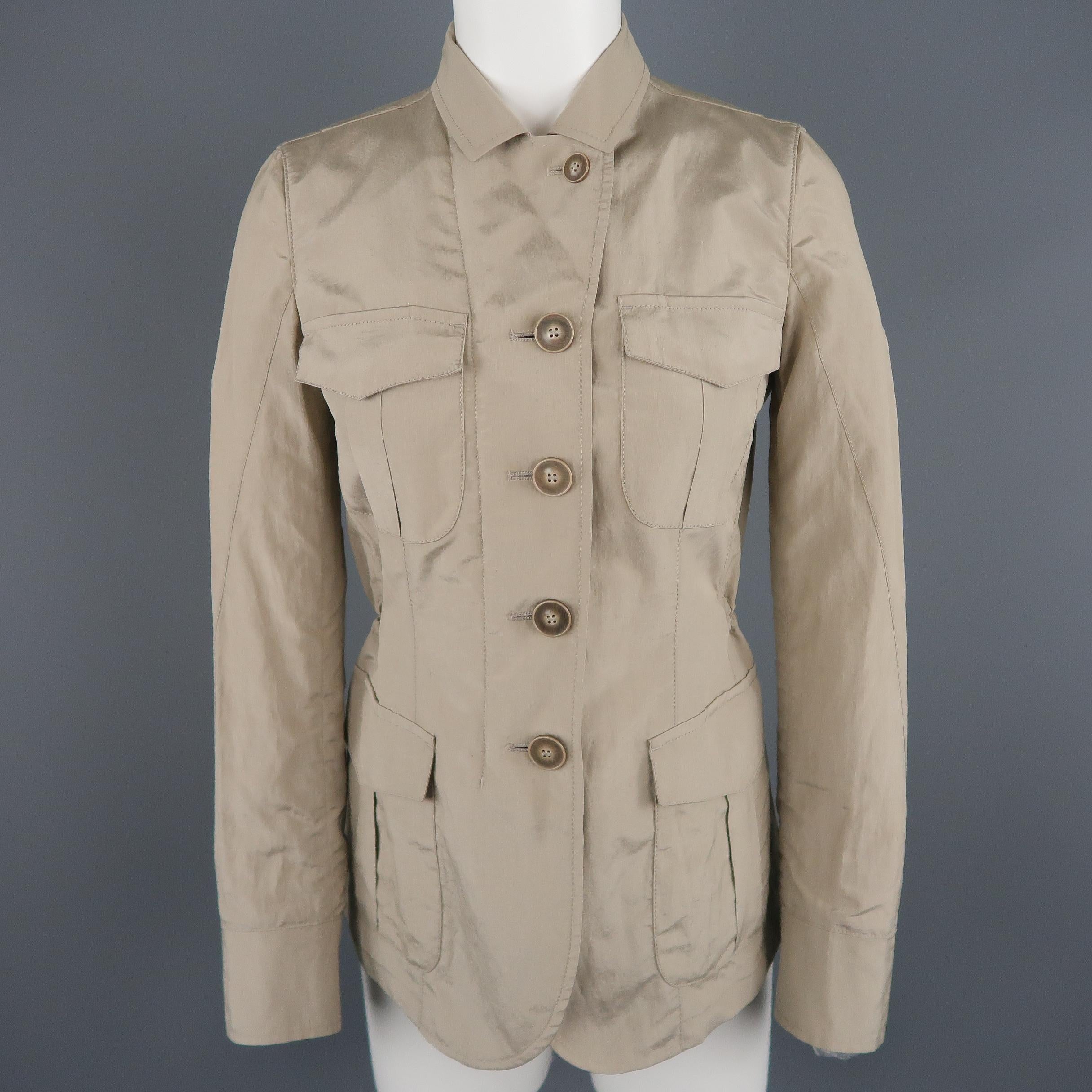 Brown GIORGIO ARMANI Size 2 Khaki Silk Blend Safari Jacket