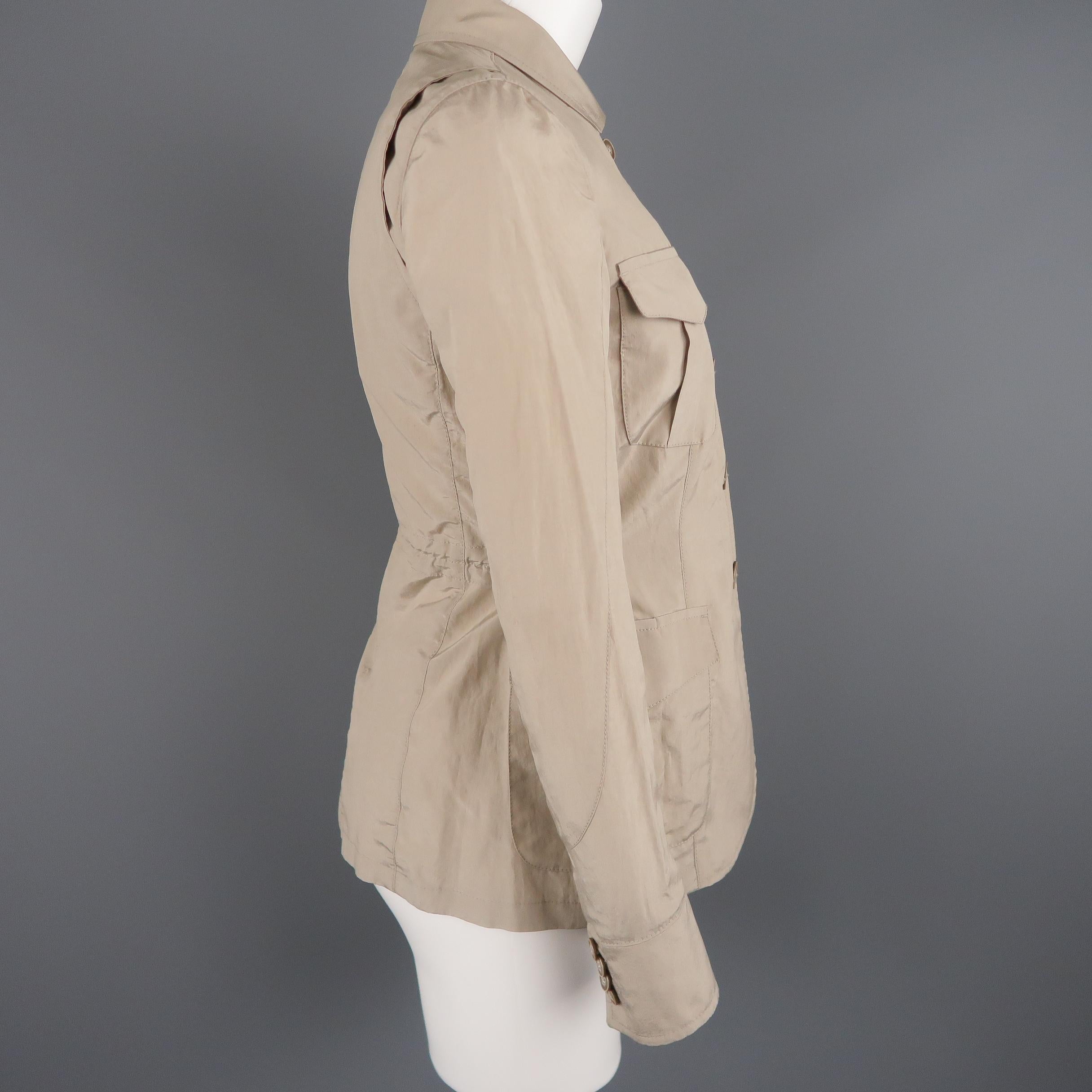 GIORGIO ARMANI Size 2 Khaki Silk Blend Safari Jacket In Excellent Condition In San Francisco, CA