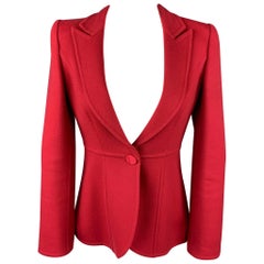 GIORGIO ARMANI Size 2 Red Virgin Wool Peak Lapel Single Breasted Jacket GIORGIO ARMANI Size 2 Red Virgin Wool Peak Lapel Single Breasted Jacket