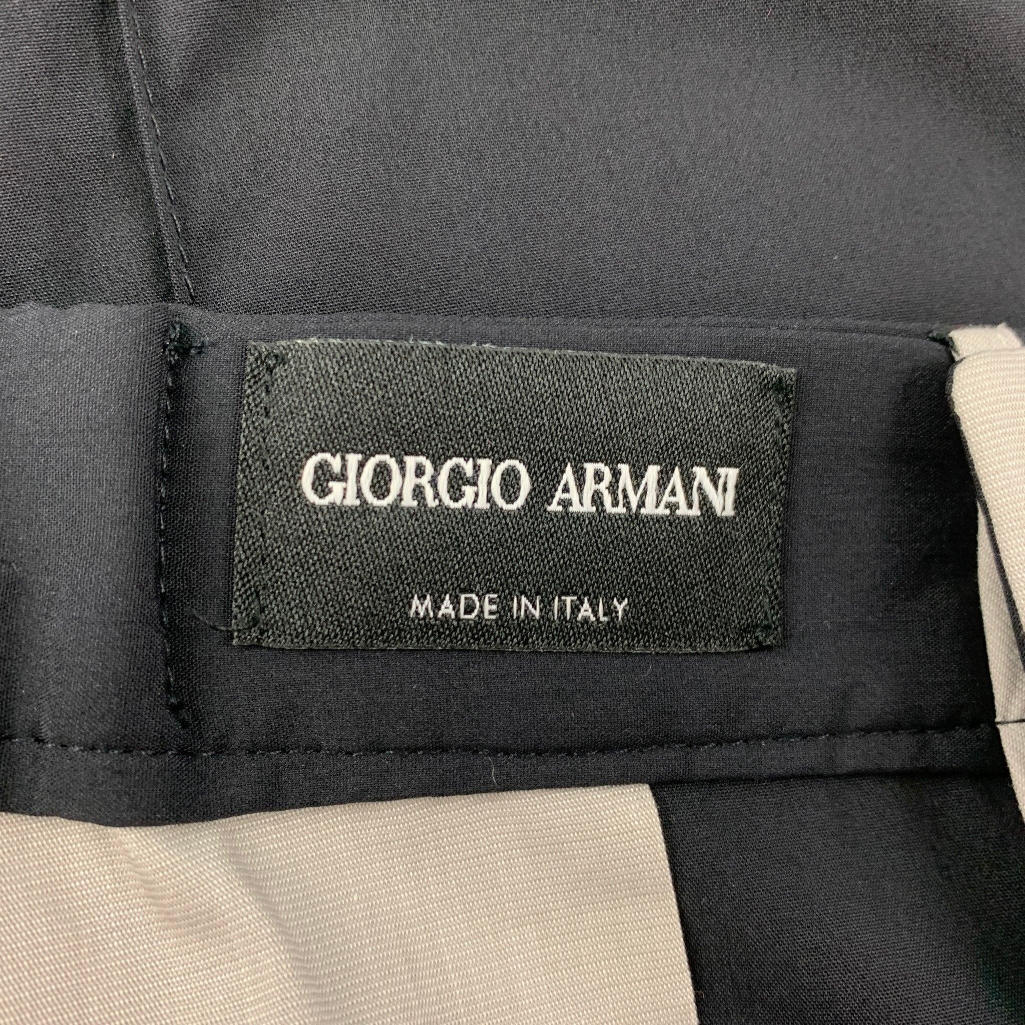 GIORGIO ARMANI - Pantalon à ceinture élastique en laine mélangée bleu marine, taille 34 en vente 2