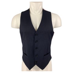 GIORGIO ARMANI Size 36 Navy Grid Wool Silk Buttoned Vest