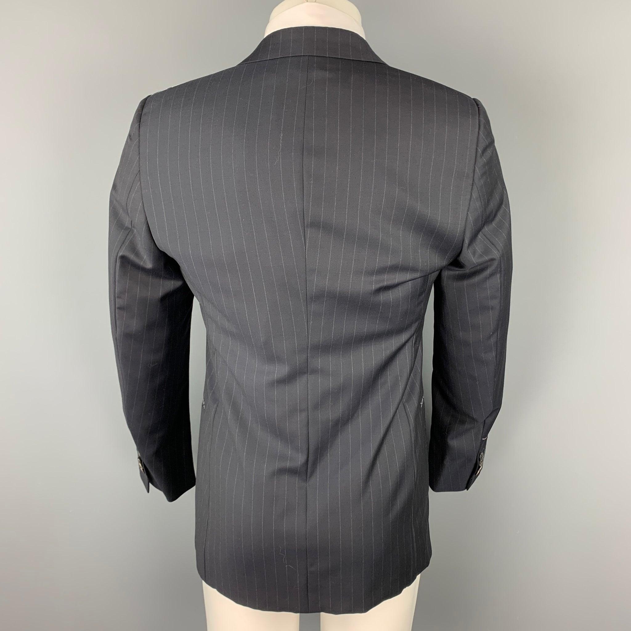 Men's GIORGIO ARMANI Size 36 Regular Navy Chalkstripe Wool Sport Coat For Sale
