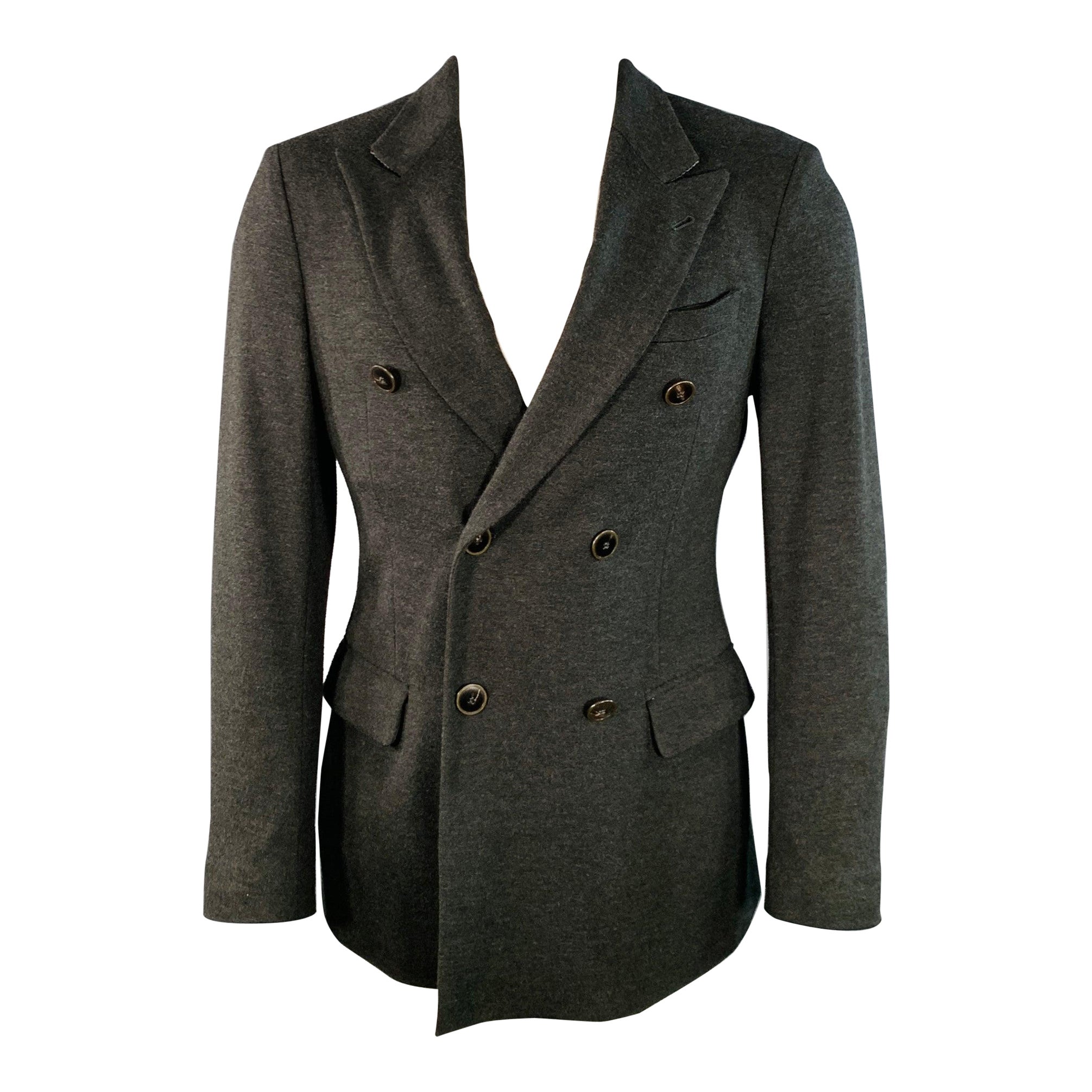 GIORGIO ARMANI Giacca doppio petto con revers reversibili in misto viscosa grigia taglia 38 in vendita
