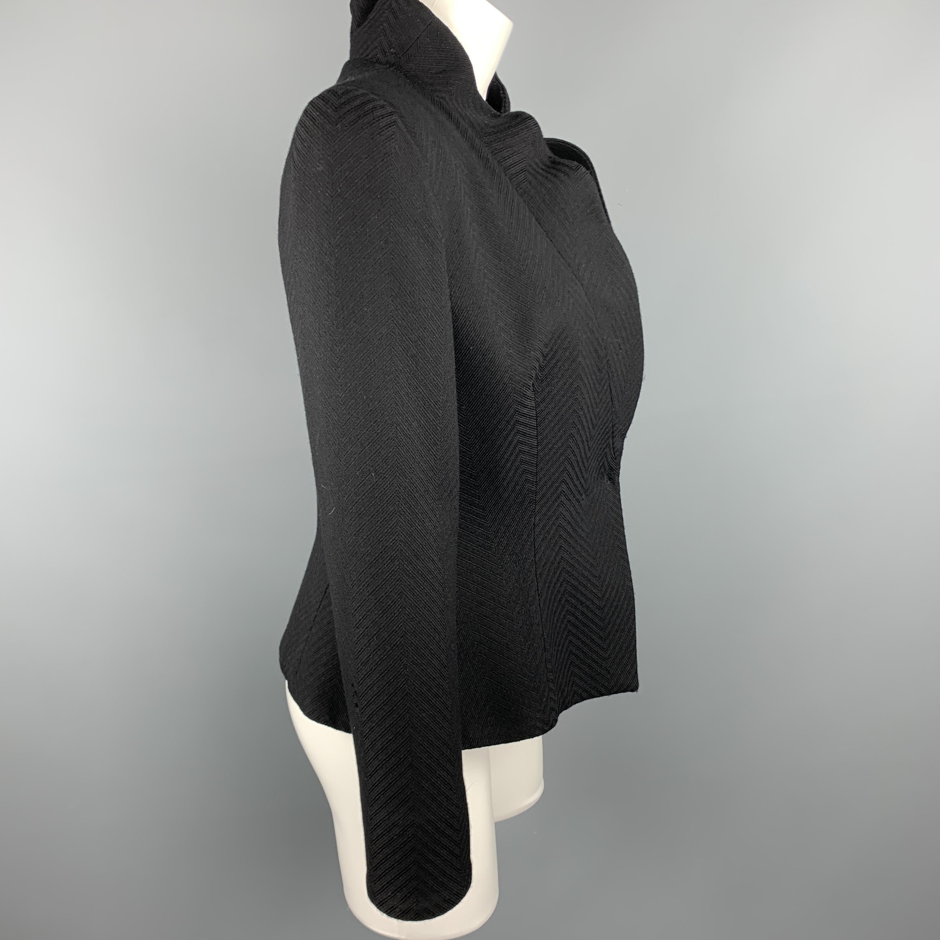 Women's GIORGIO ARMANI Size 4 Black Chevron Textured Wool Shawl Collar Jacket