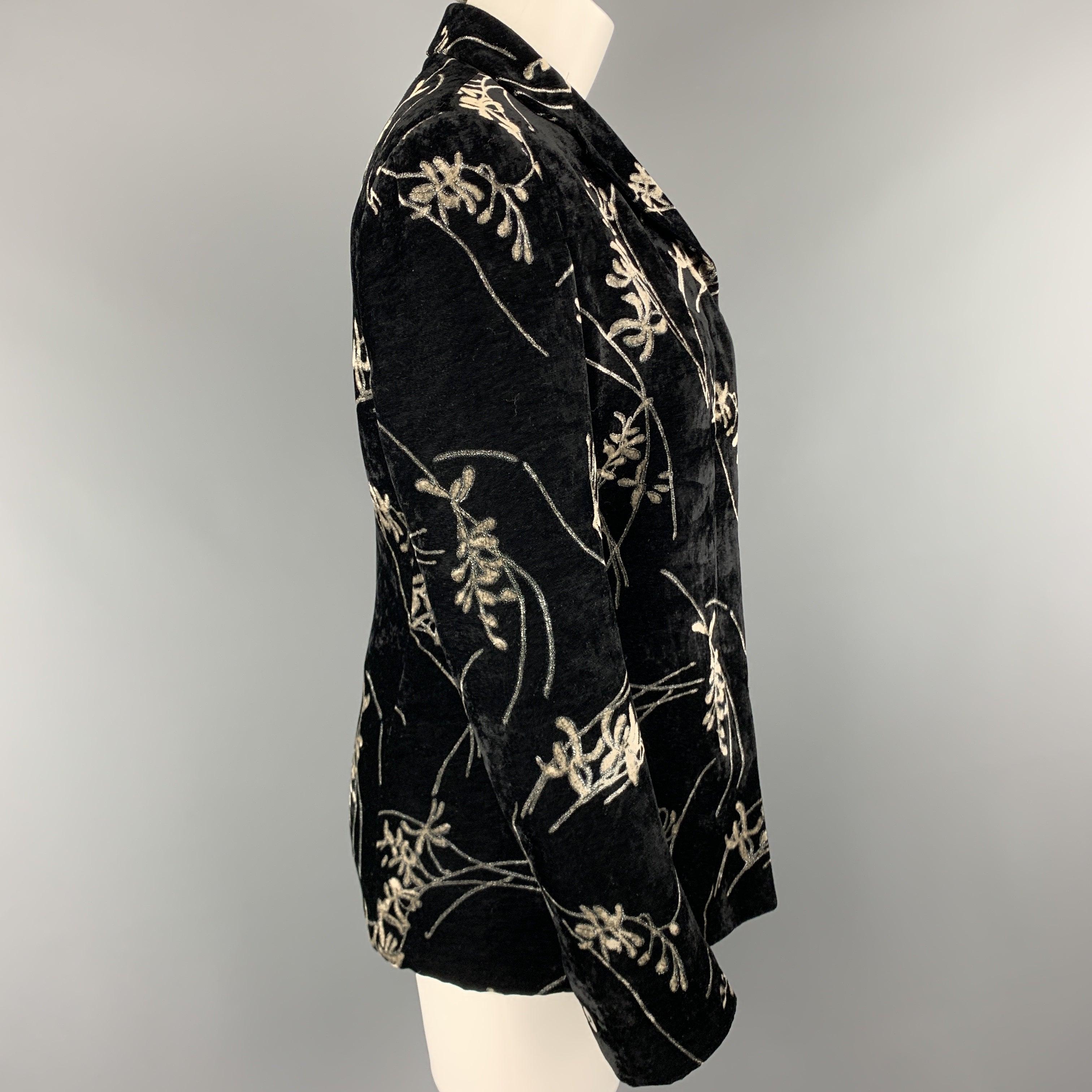 Women's GIORGIO ARMANI Size 4 Black & Grey Floral Velvet Blazer